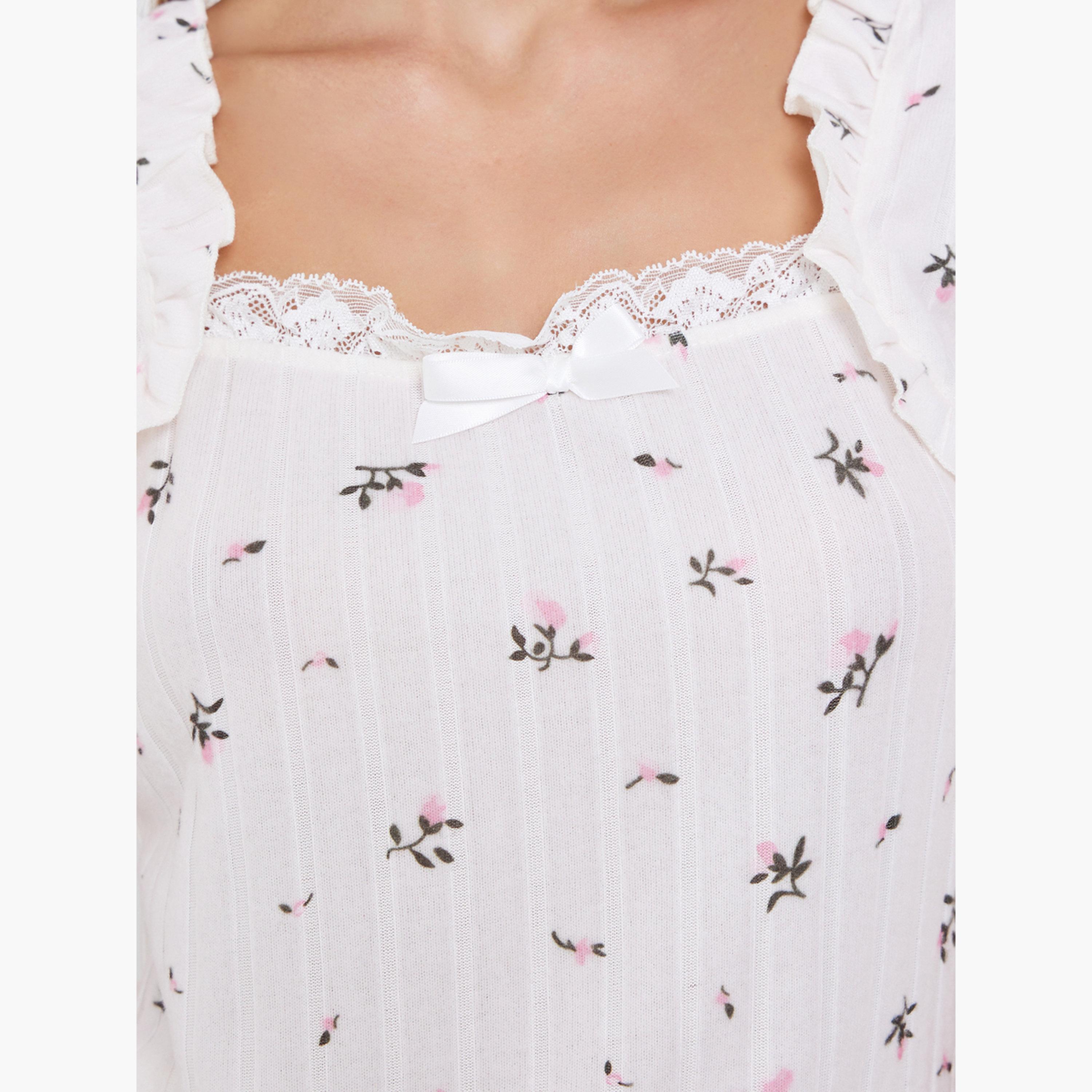 ستايلي - بيجاما نقشة زهور صغيرة حافة متموّجة وأكمام قصيرة واسعة-women-clothing-nightwear-pyjamas-longsets-image-5