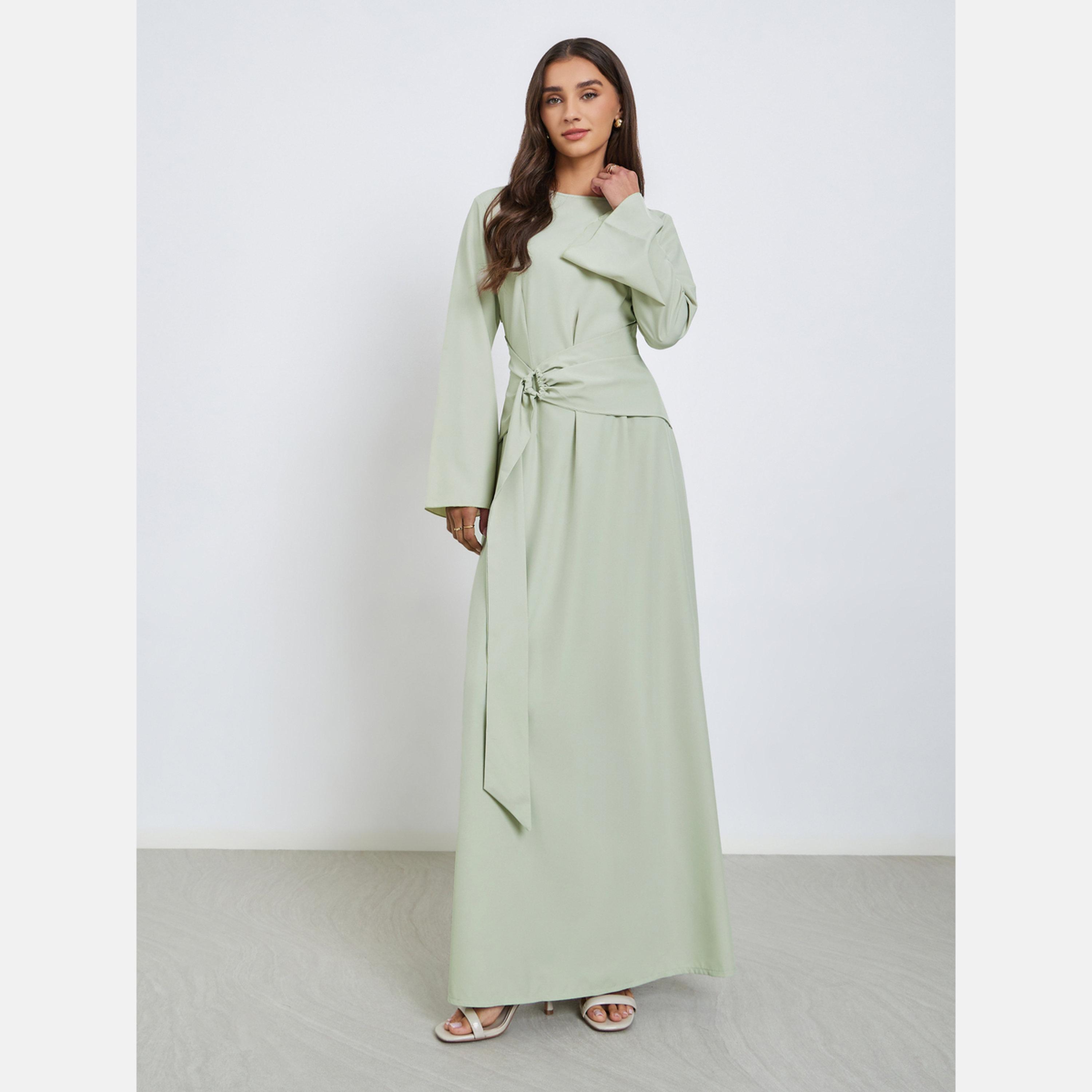 ستايلي - فستان ماكسي أخضر مع تفاصيل ربطة عنق-women-clothing-dresses-image-2