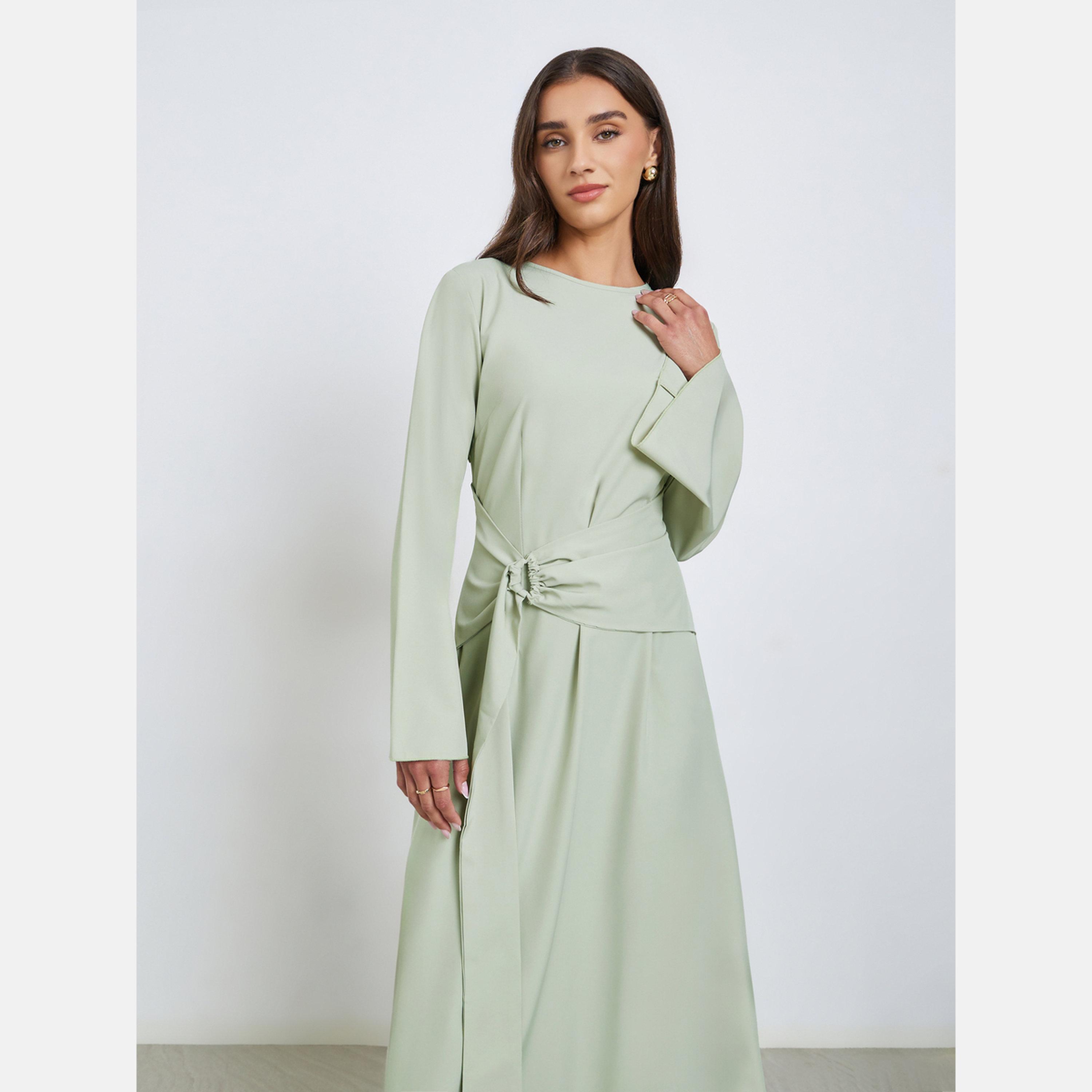ستايلي - فستان ماكسي أخضر مع تفاصيل ربطة عنق-women-clothing-dresses-image-3