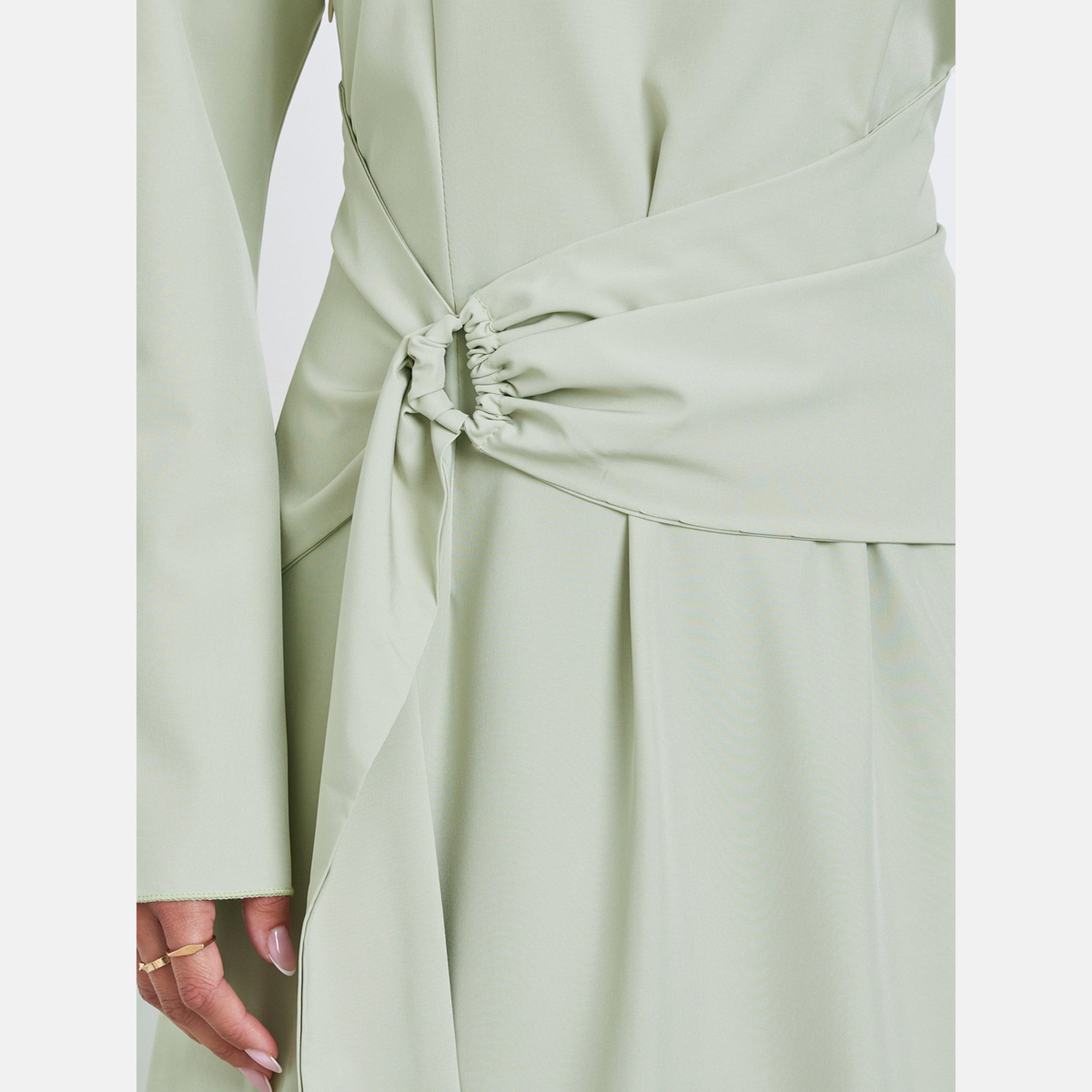 Styli Green Maxi Dress with Tie-Up Detail-women-clothing-dresses-image-4