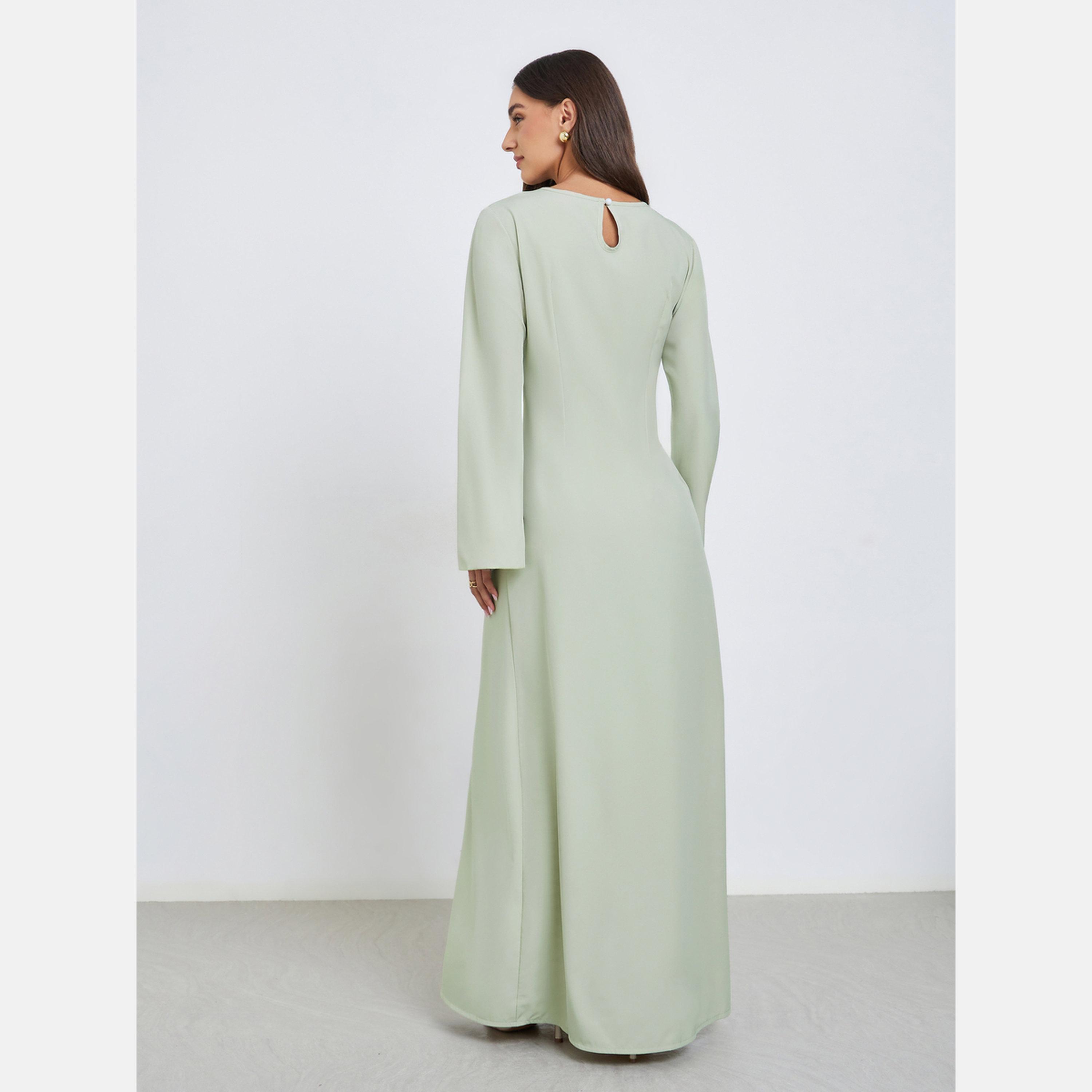 ستايلي - فستان ماكسي أخضر مع تفاصيل ربطة عنق-women-clothing-dresses-image-5