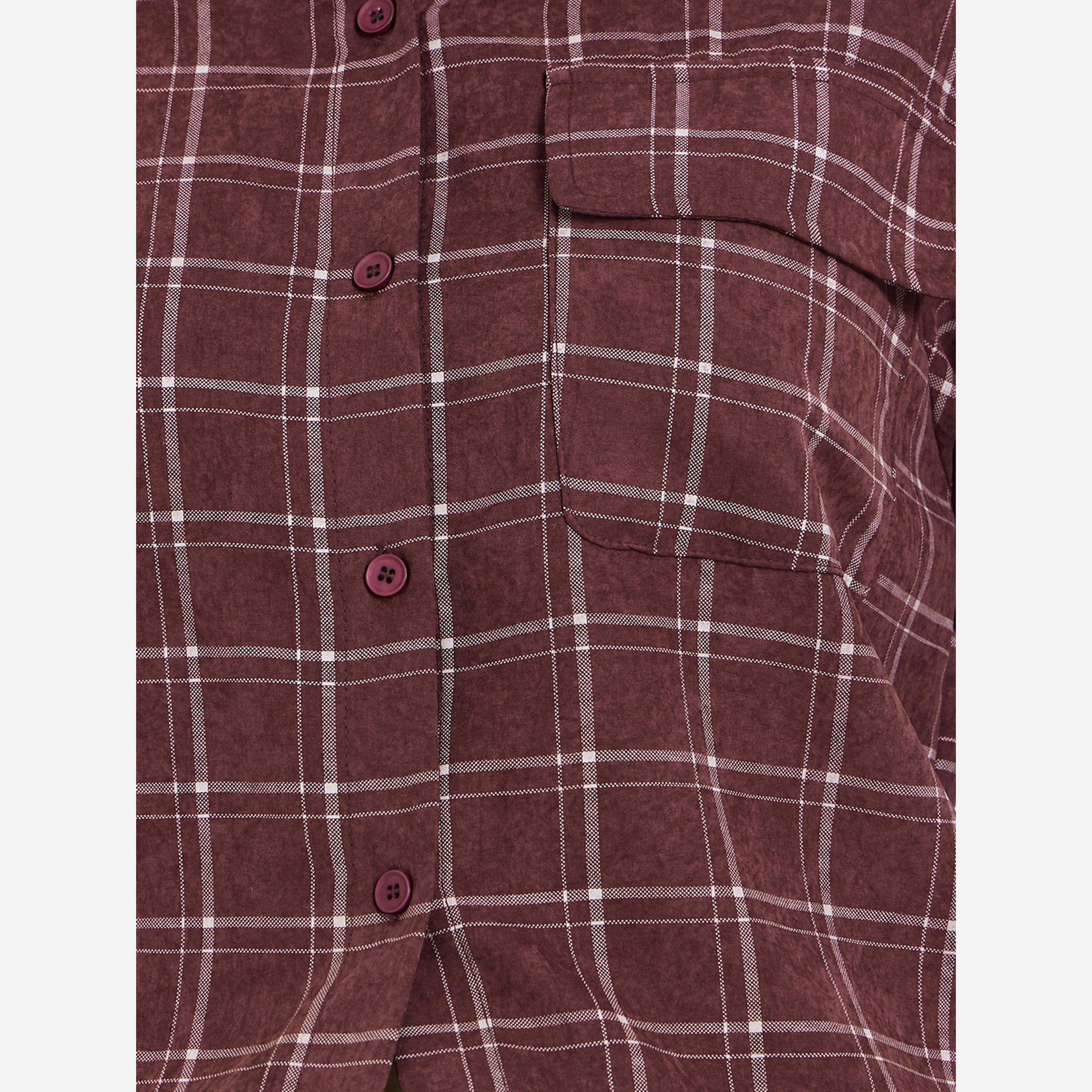 ستايلي - قميص قصير نسائي منقوش لون برغندي مع رباط-women-clothing-shirtsandblouses-shirts-image-3