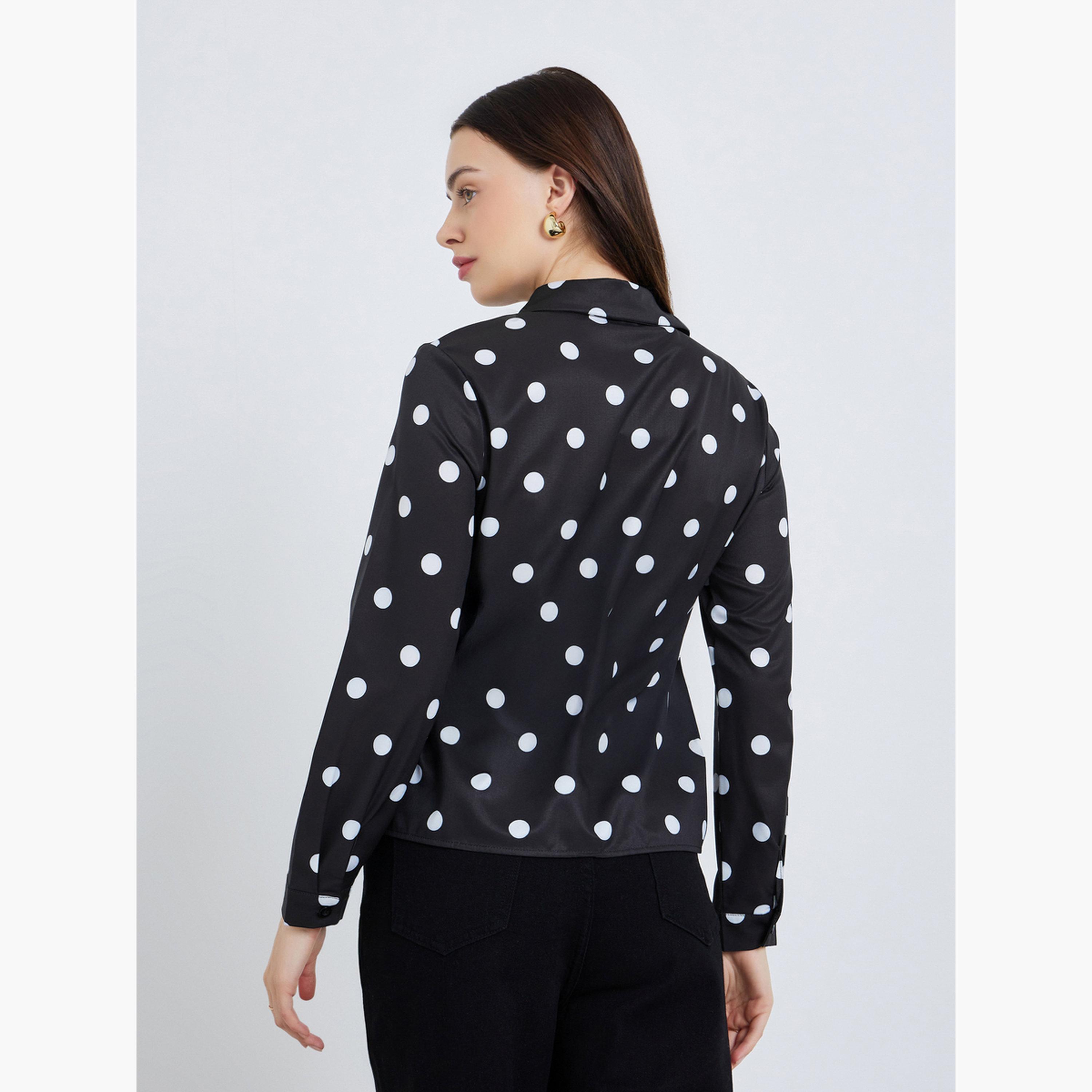 Styli Women Black Polka Dot Tie-Waist Shirt-women-clothing-shirtsandblouses-blouses-image-4