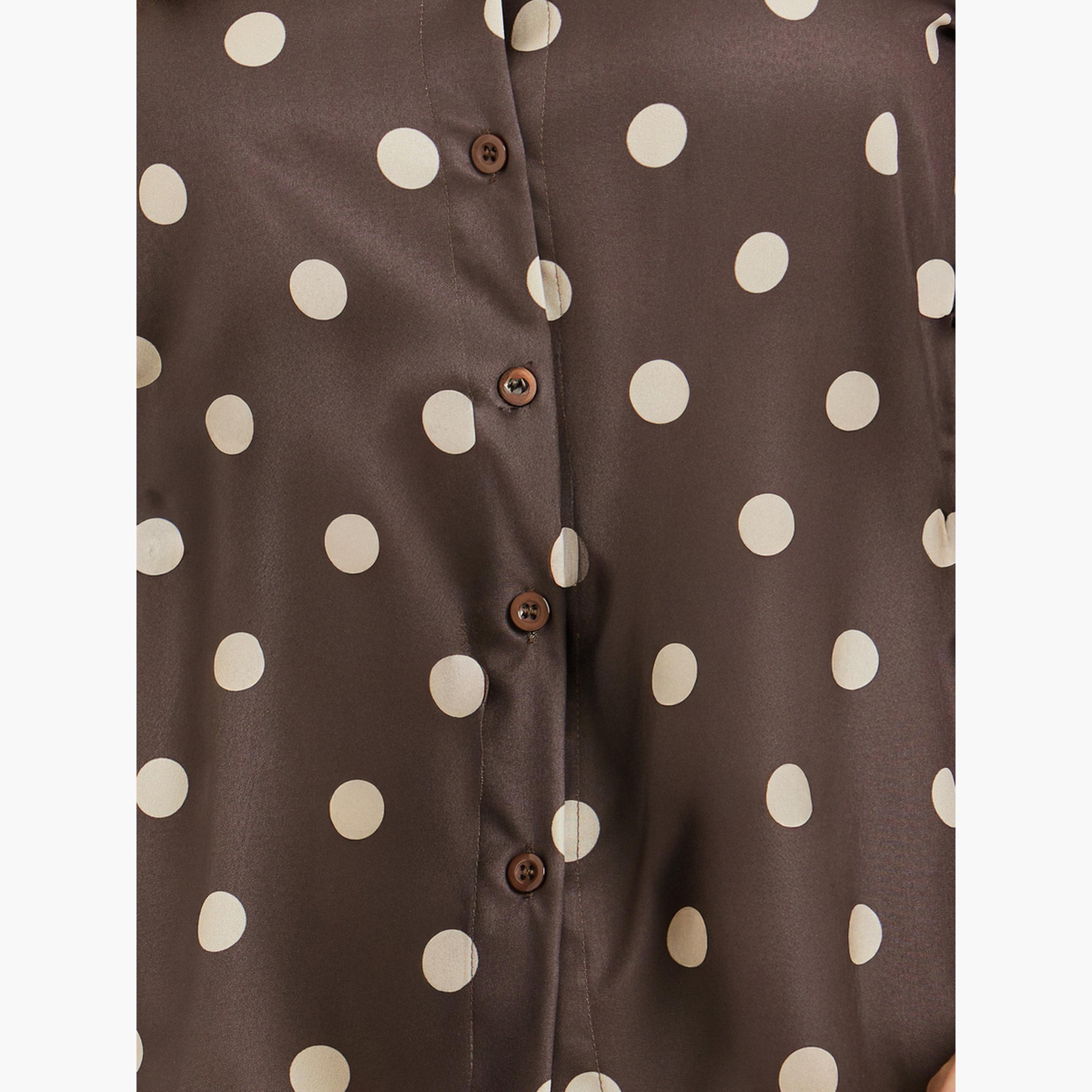 Styli Women Brown Polka Dot Tie Detail Shirt-women-clothing-shirtsandblouses-blouses-image-3