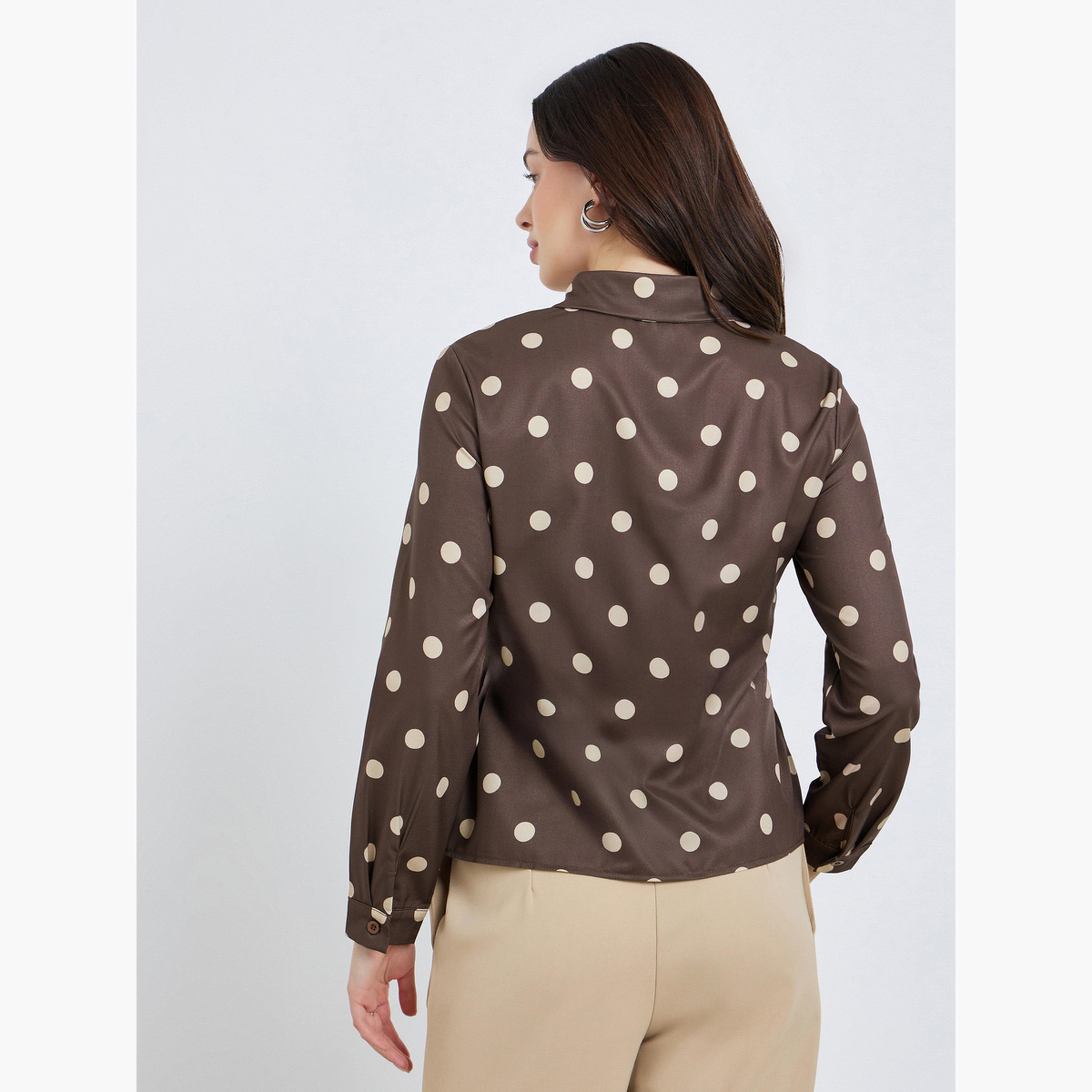 قميص برباط خصر وطبعة بولكا-women-clothing-shirtsandblouses-blouses-image-4