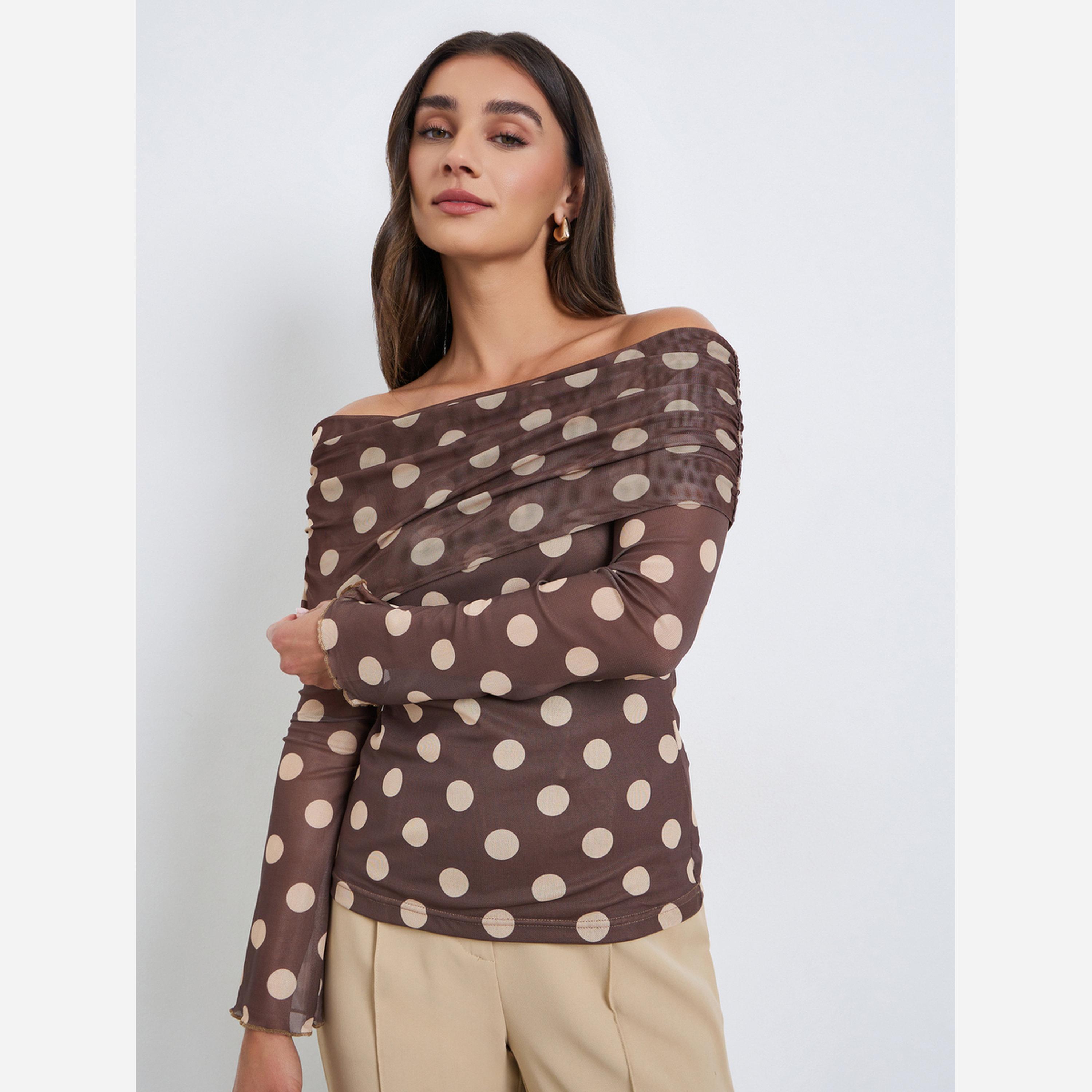 Styli Women Off-Shoulder Polka Dot Mesh Top-women-clothing-shirtsandblouses-blouses-image-1
