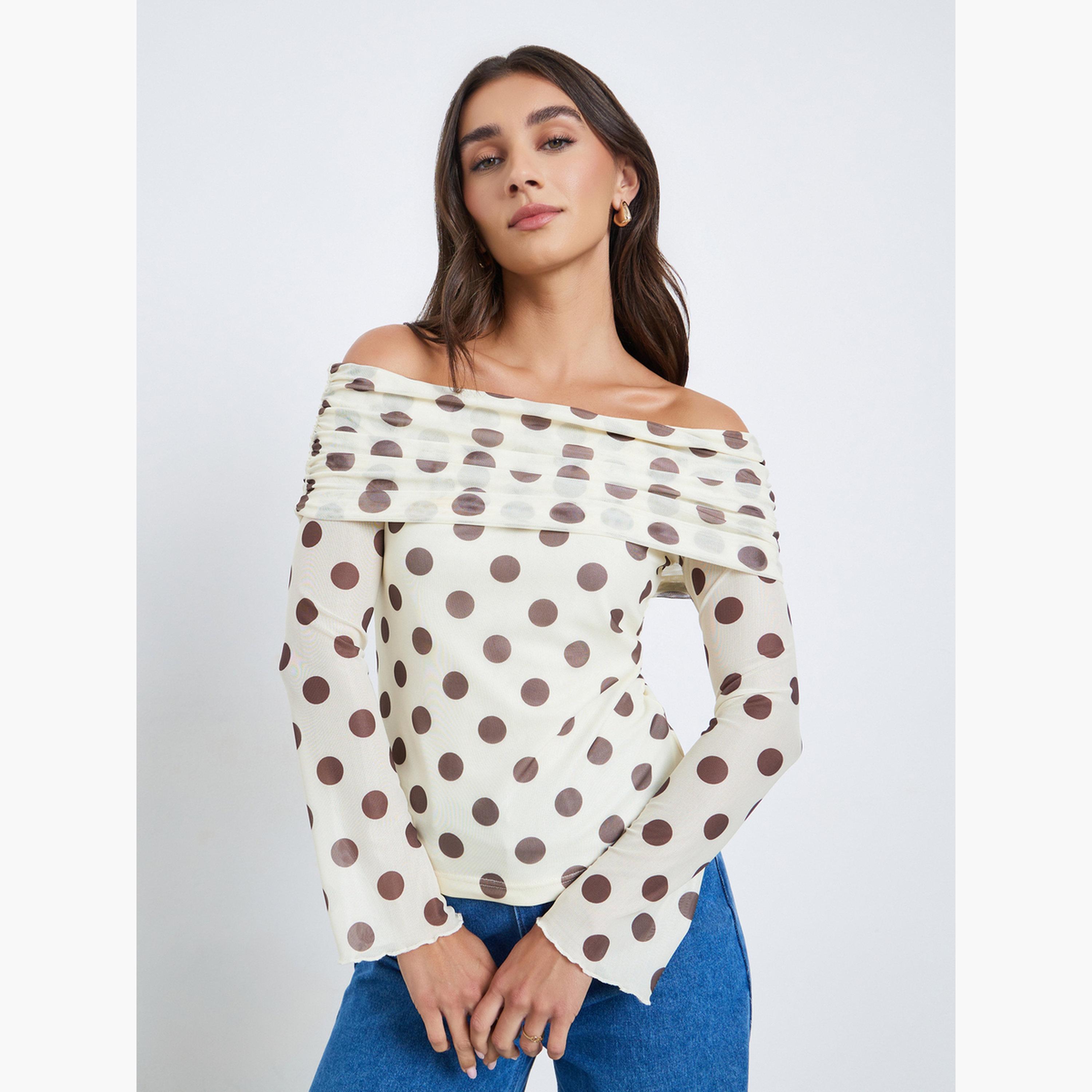 Styli Women Off-Shoulder Polka Dot Mesh Top-women-clothing-shirtsandblouses-blouses-image-1