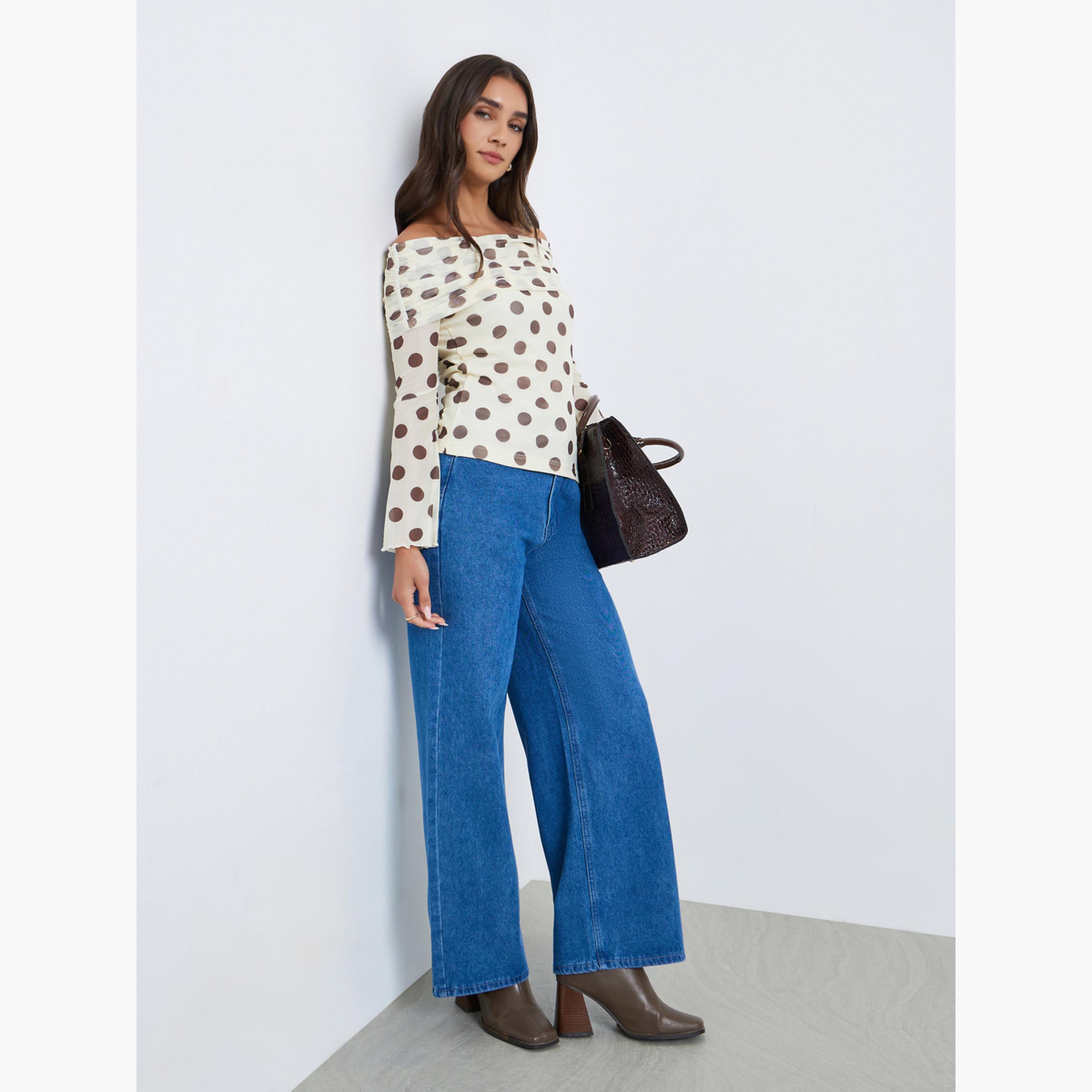 توب شبكي منقط بأكتاف مكشوفة-women-clothing-shirtsandblouses-blouses-image-2