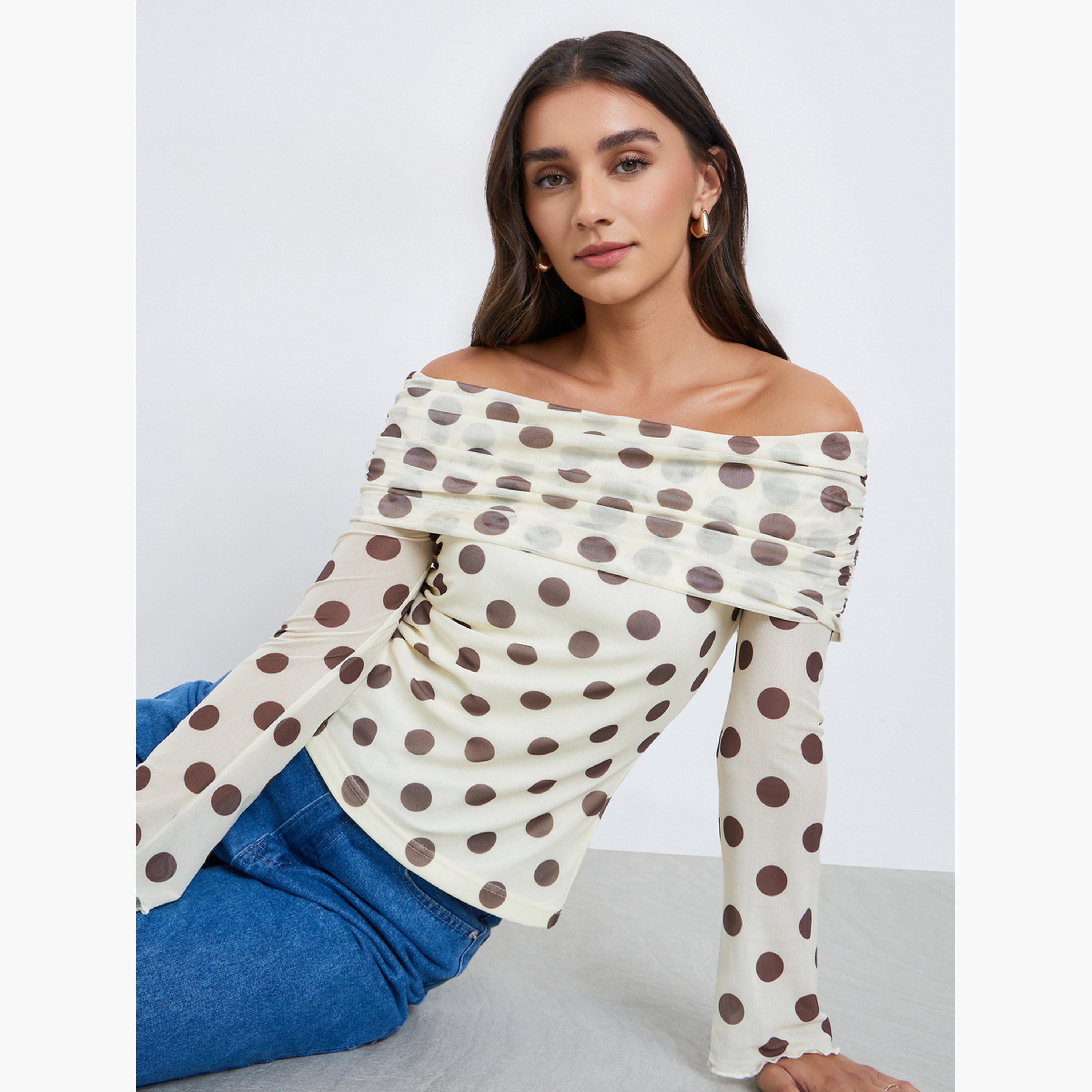توب شبكي منقط بأكتاف مكشوفة-women-clothing-shirtsandblouses-blouses-image-3