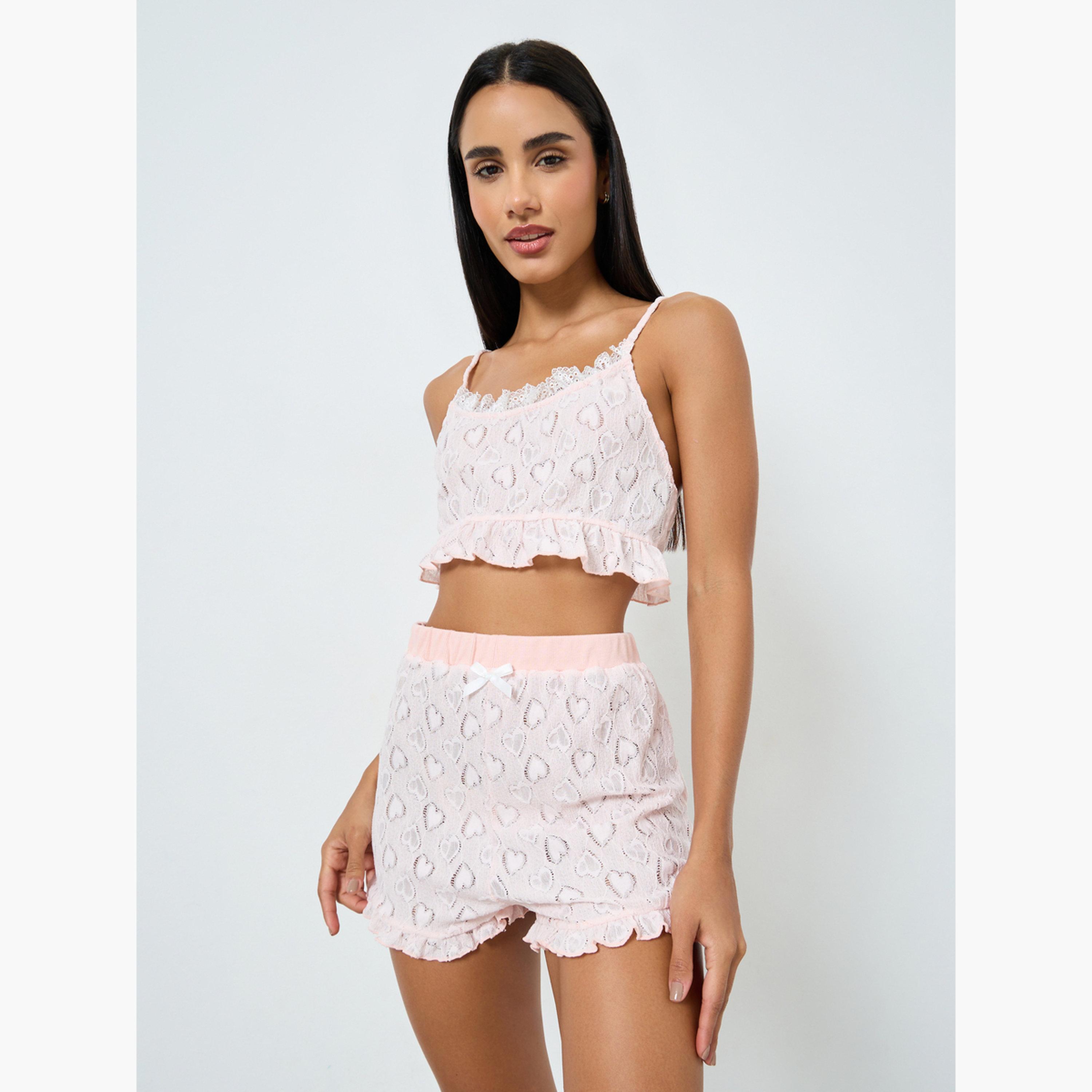 طقم توب قصير وشورت بتفاصيل محبوكة بنمط قلب-women-clothing-lingerie-lingeriesets-image-2