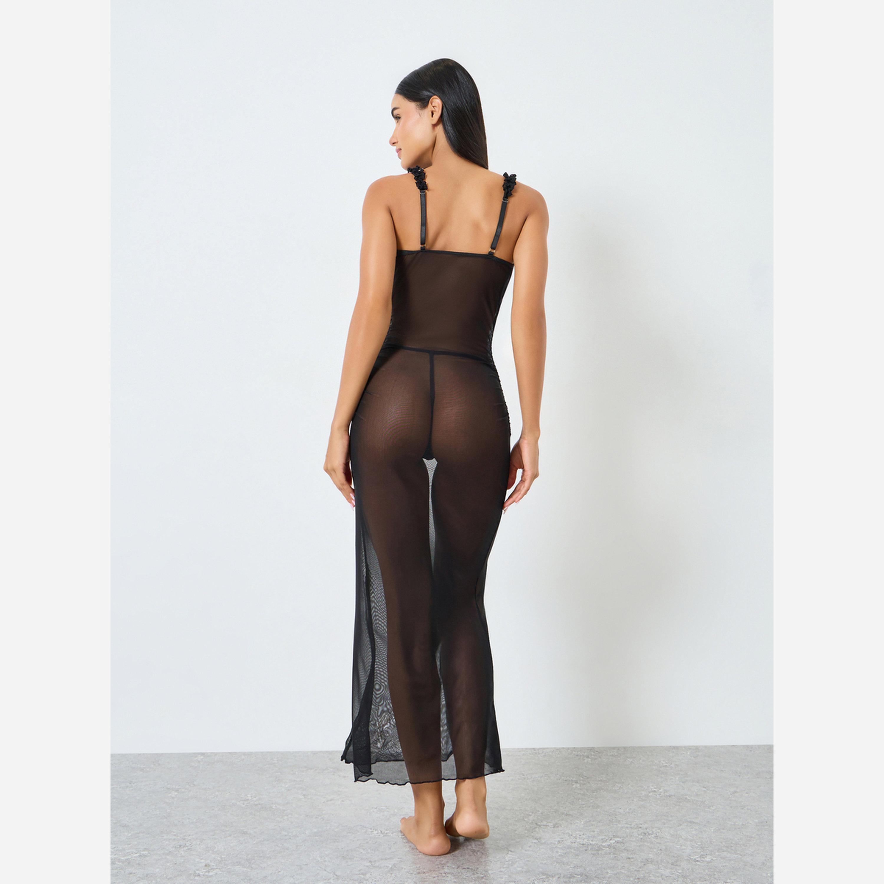 Styli Embroidered Underwired Ruched Maxi Slip with Ruffle Detail and Briefs-women-clothing-lingerie-lingeriesets-image-6