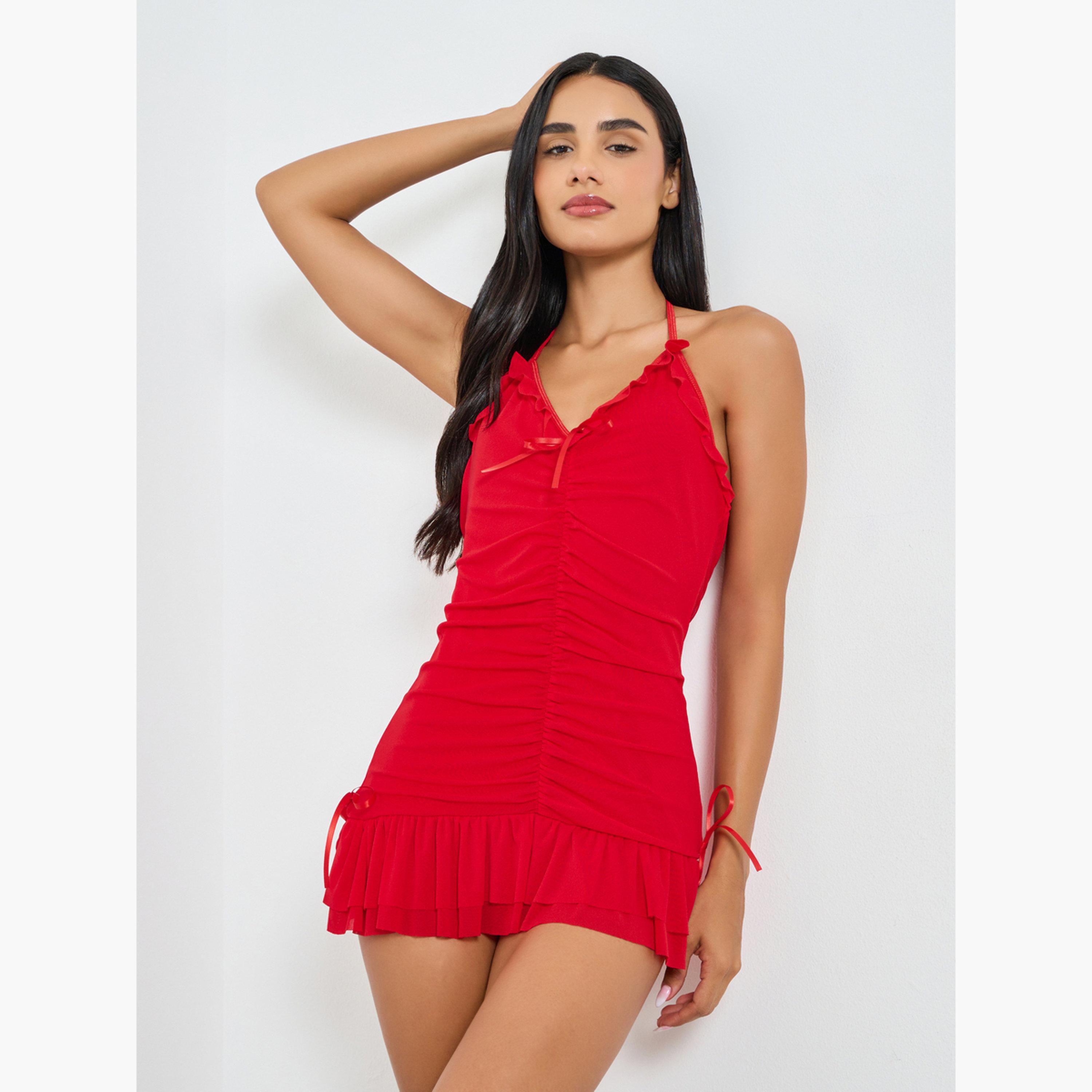 فستان داخلي وسروال داخلي بتفاصيل كشكشة-women-clothing-lingerie-lingeriesets-image-1