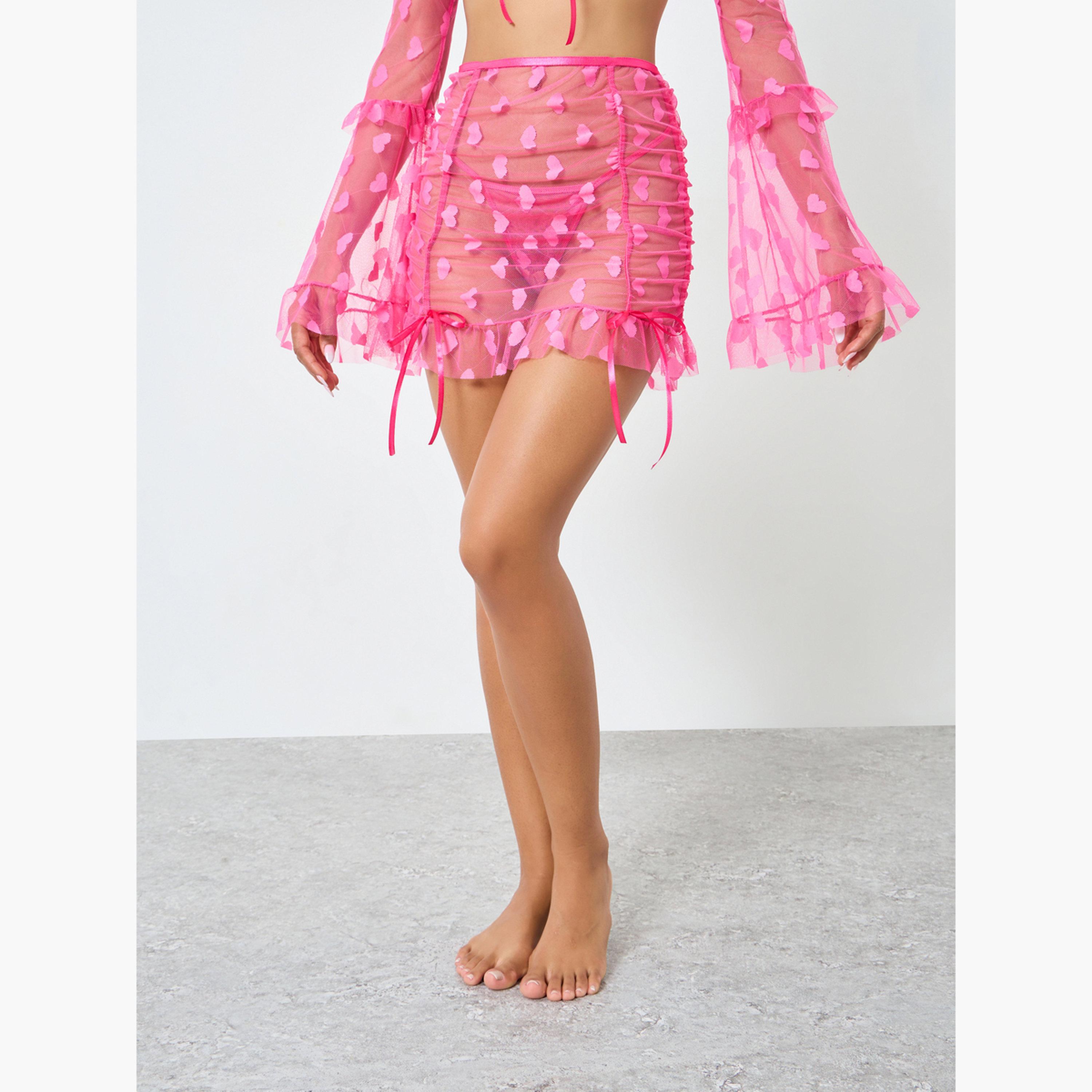 Styli Pack of 3 - Heart Mesh Pattern Flared Top, Ruffle Skirt and Brief-women-clothing-lingerie-lingeriesets-image-5