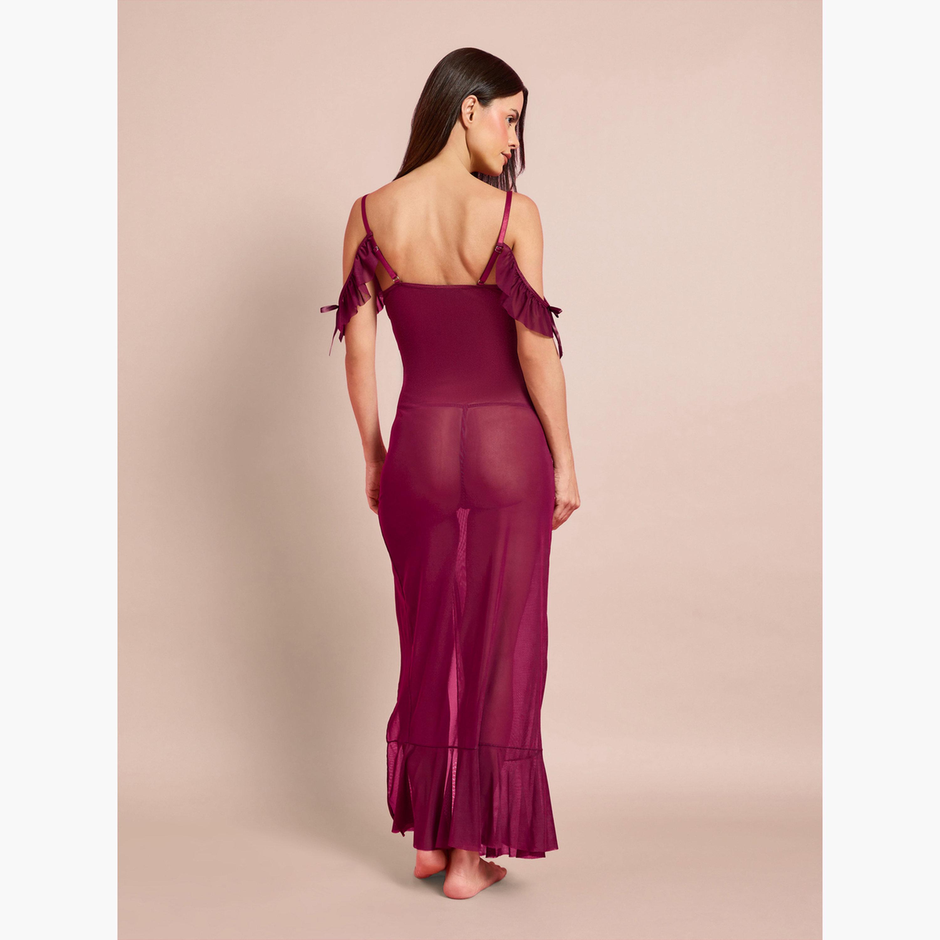 فستان طويل داخلي كورسيه دانتيل بسلك علوي وأكتاف مكشوفة مع سروال داخلي-women-clothing-lingerie-babydollsandbodysuits-image-3