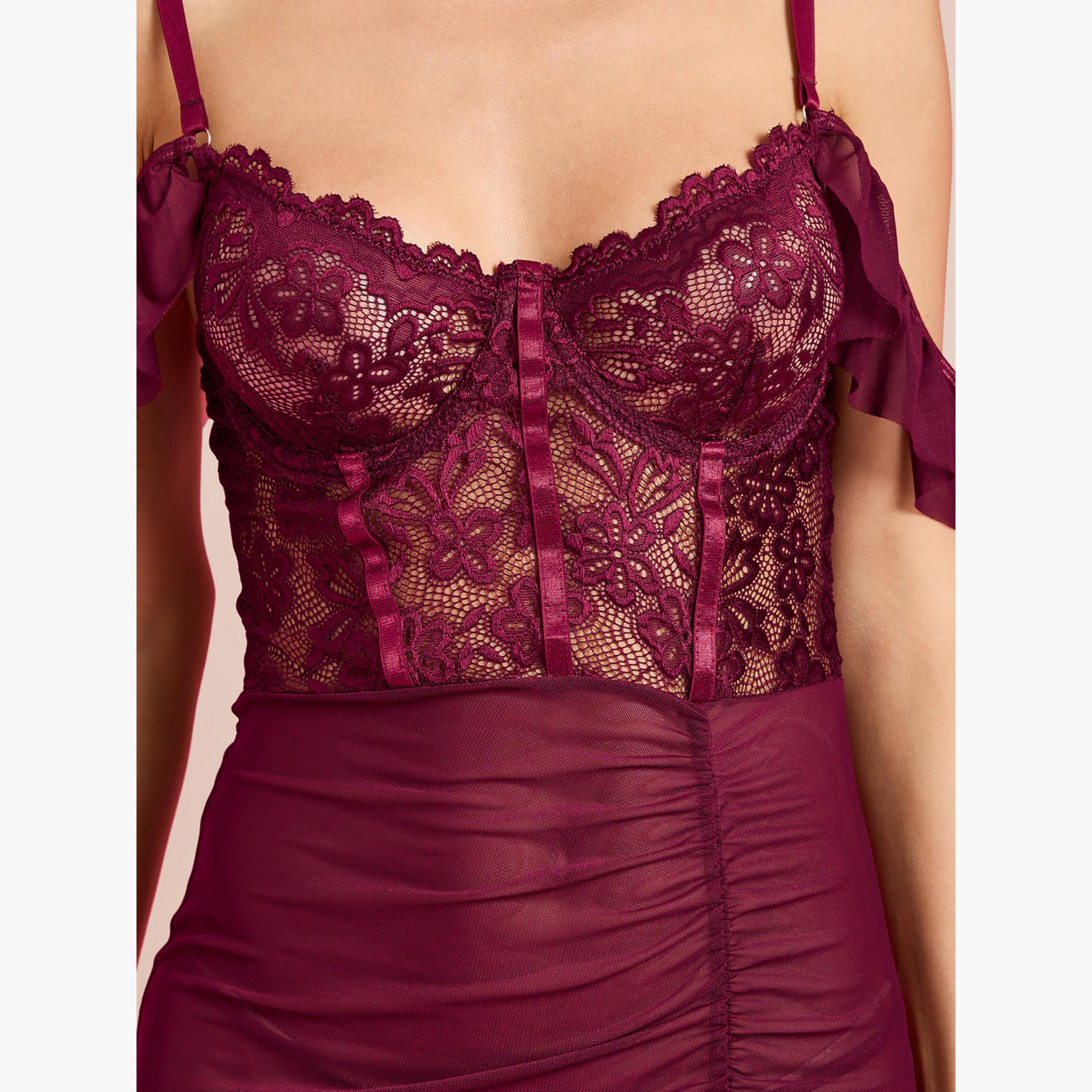 فستان طويل داخلي كورسيه دانتيل بسلك علوي وأكتاف مكشوفة مع سروال داخلي-women-clothing-lingerie-babydollsandbodysuits-image-5