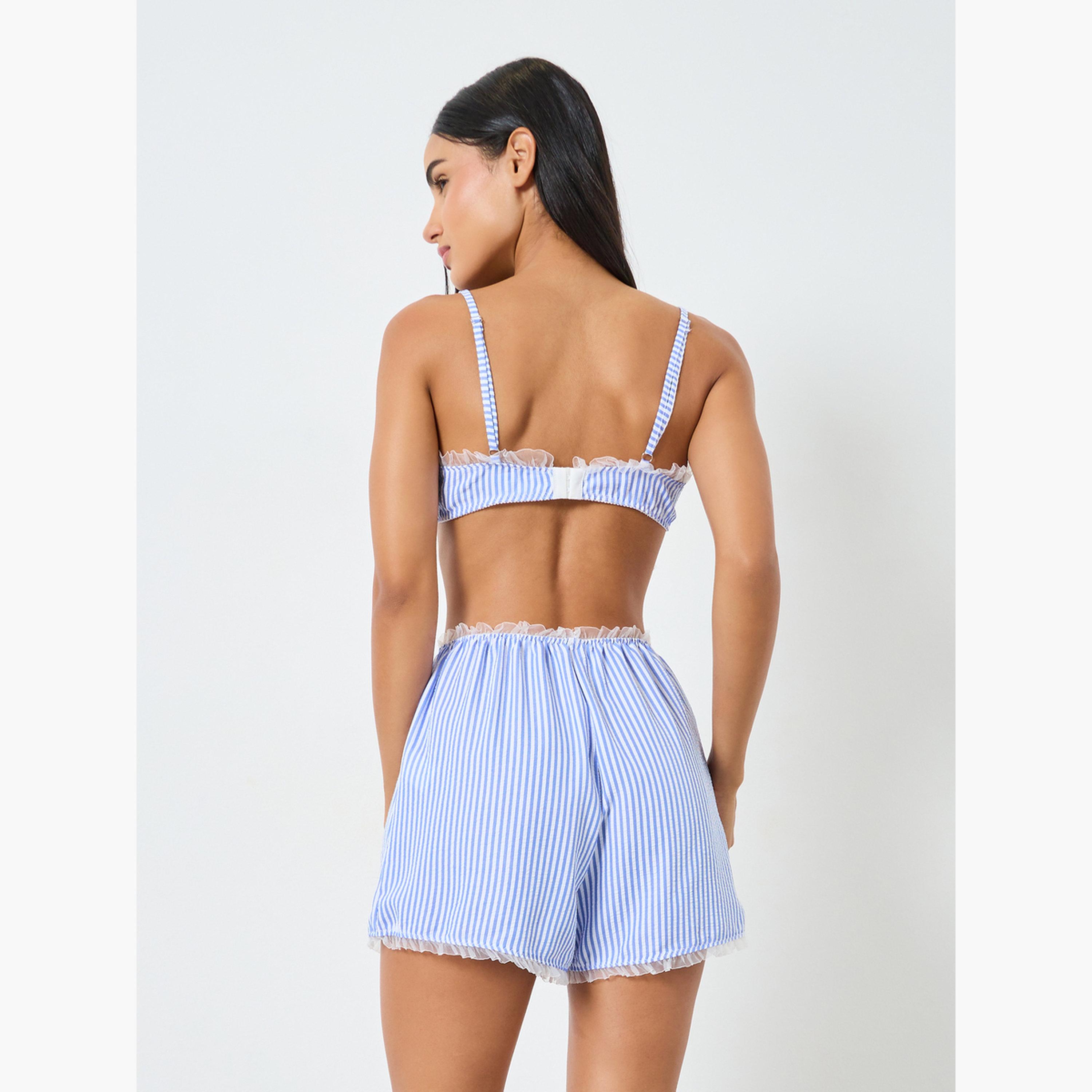 Styli Striped Seersucker Non Padded Wired Balconette Bra and Boxer Shorts Set-women-clothing-lingerie-lingeriesets-image-5