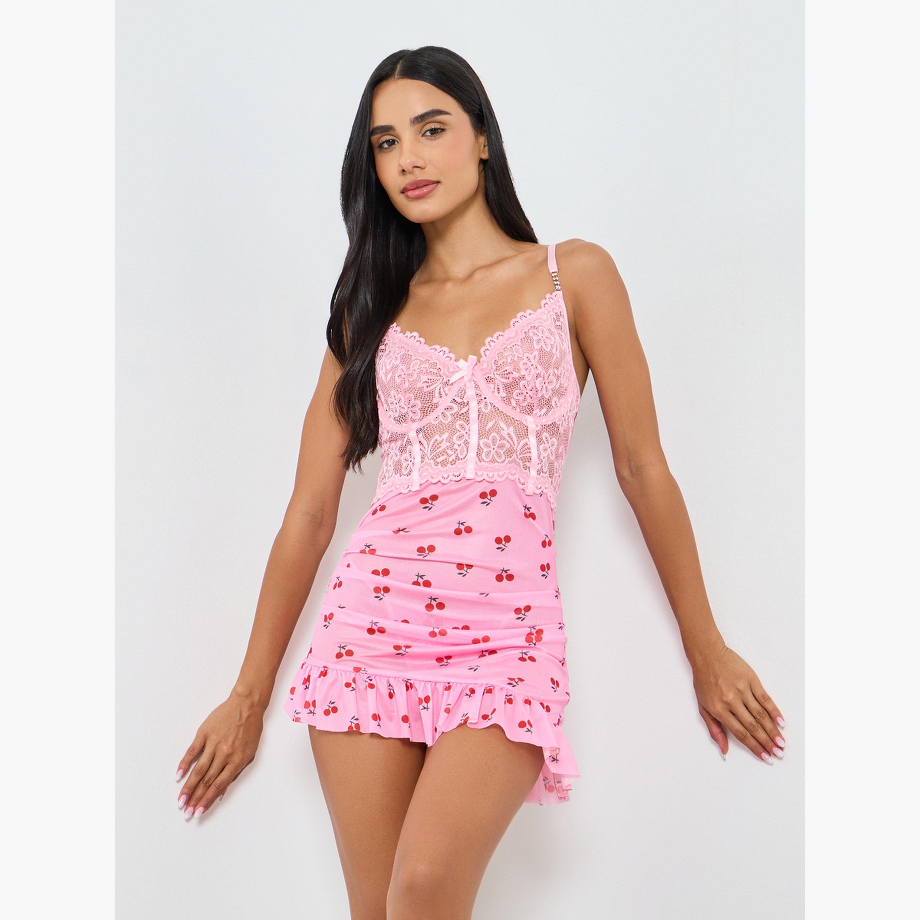Styli Floral Mesh Pattern Underwired Slip and Brief-women-clothing-lingerie-lingeriesets-image-1