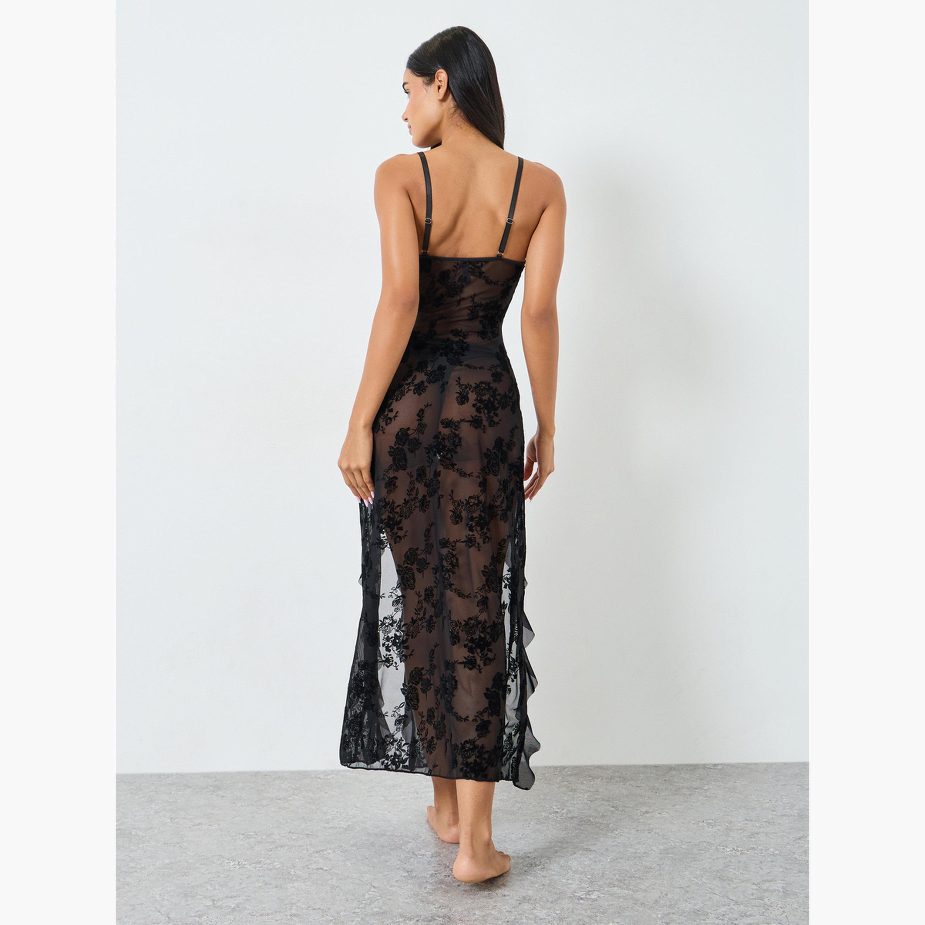 Styli Floral Mesh Ruffled Detail Slipdress with Brief-women-clothing-lingerie-lingeriesets-image-6