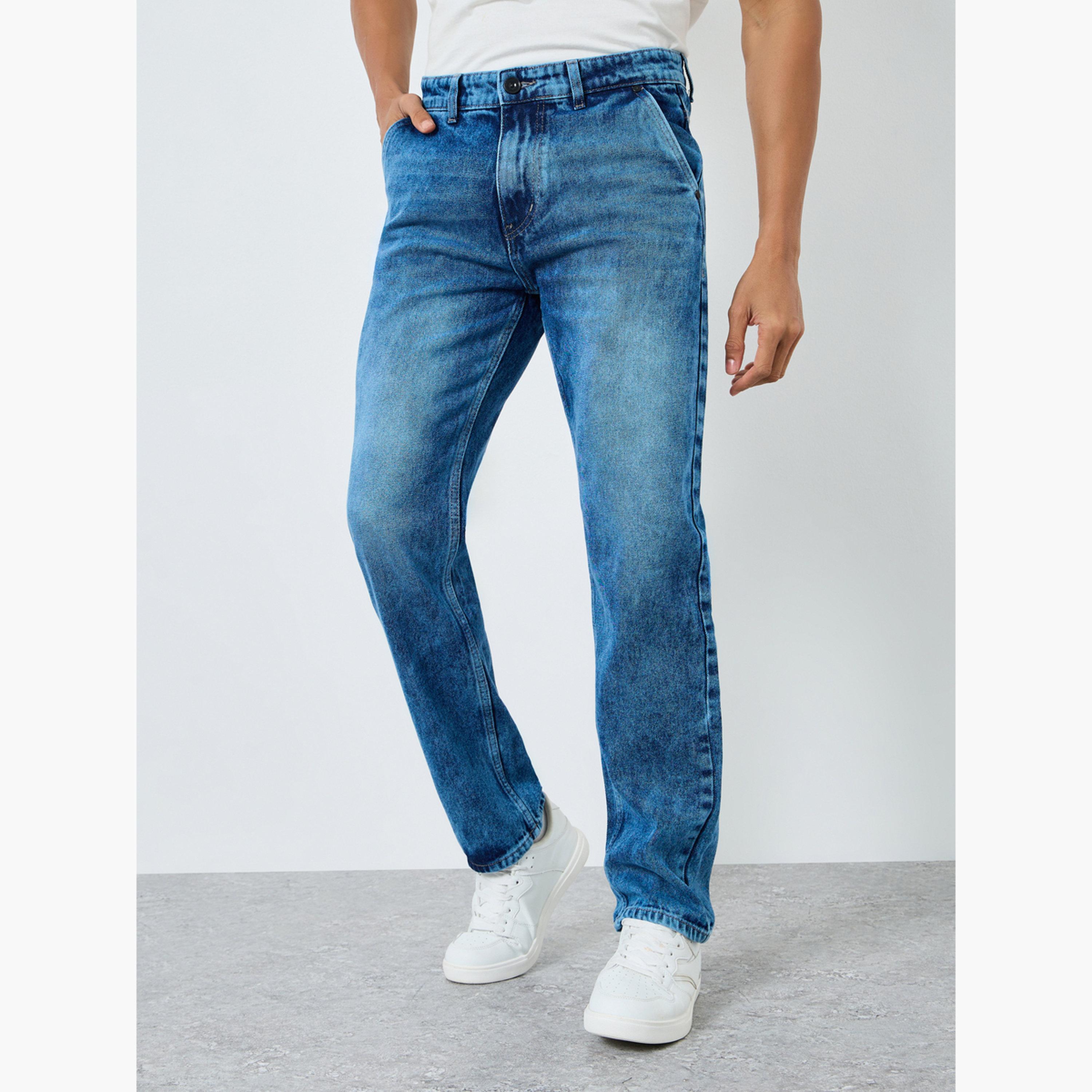 Styli Men Blue Mid Wash Regular Fit Jeans-men-clothing-bottoms-jeans-image-1