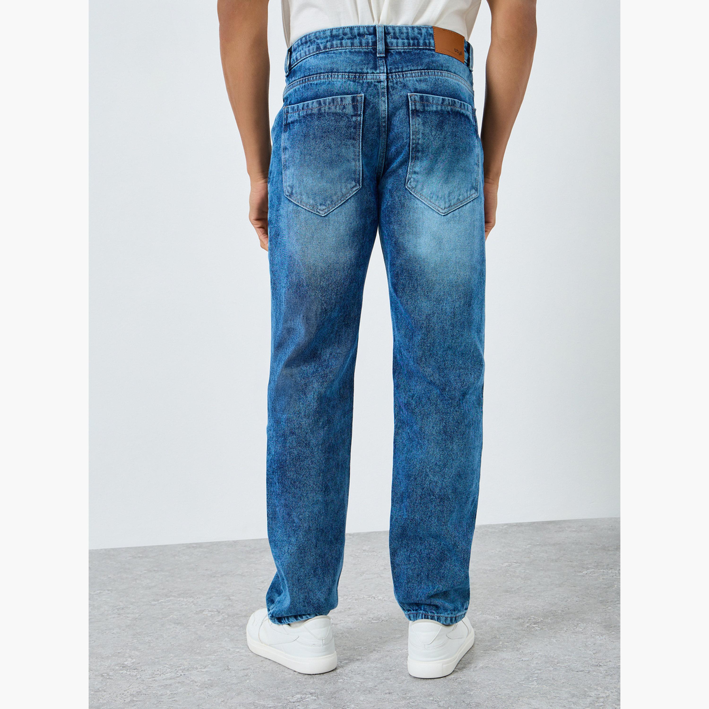 Styli Men Blue Mid Wash Regular Fit Jeans-men-clothing-bottoms-jeans-image-4