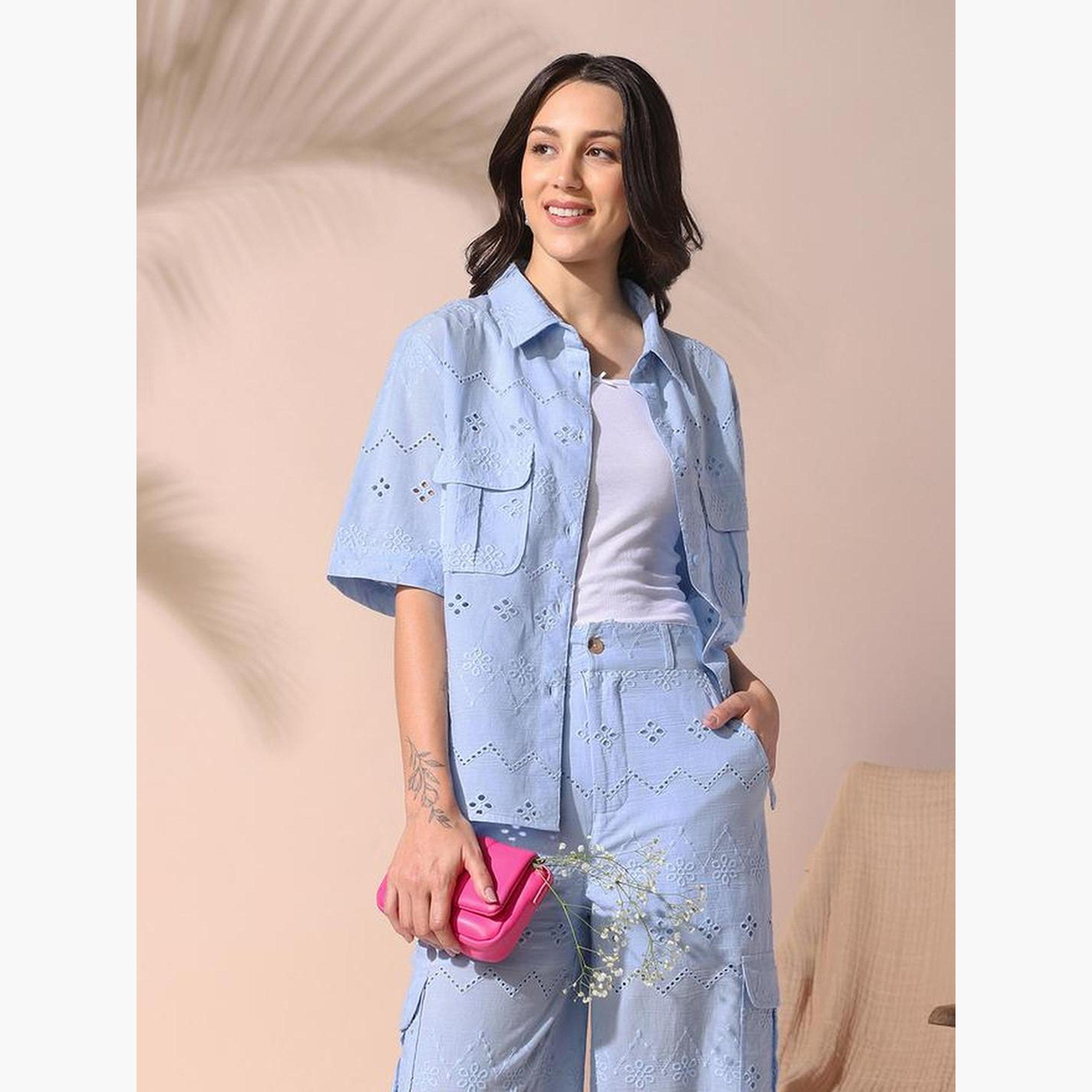 دينيس لينغو - قميص وبنطال قطني شيفلي-women-clothing-coordsets-image-4