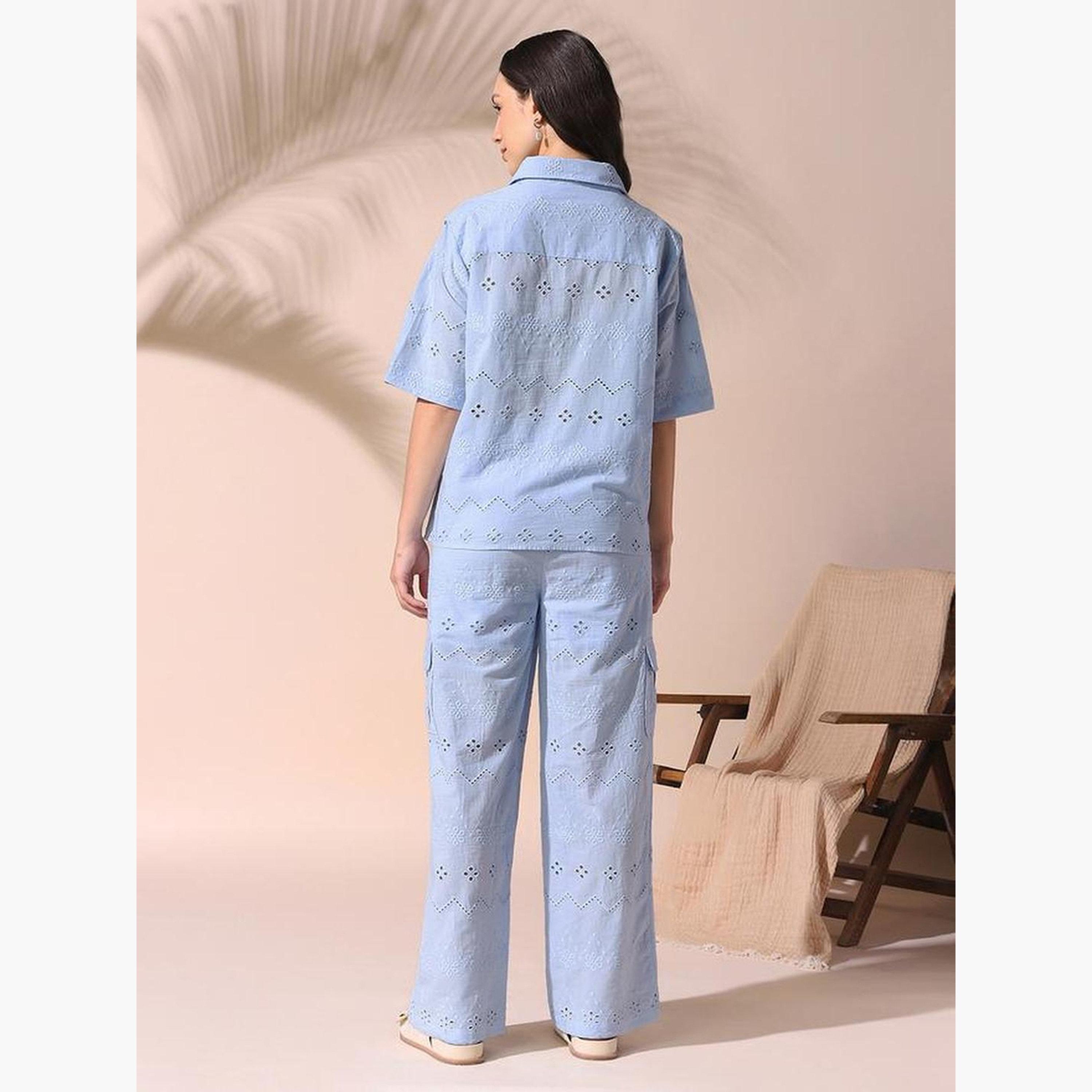 Dennis Lingo Schiffli Cotton Shirt and Pants Co-Ords-women-clothing-coordsets-image-5