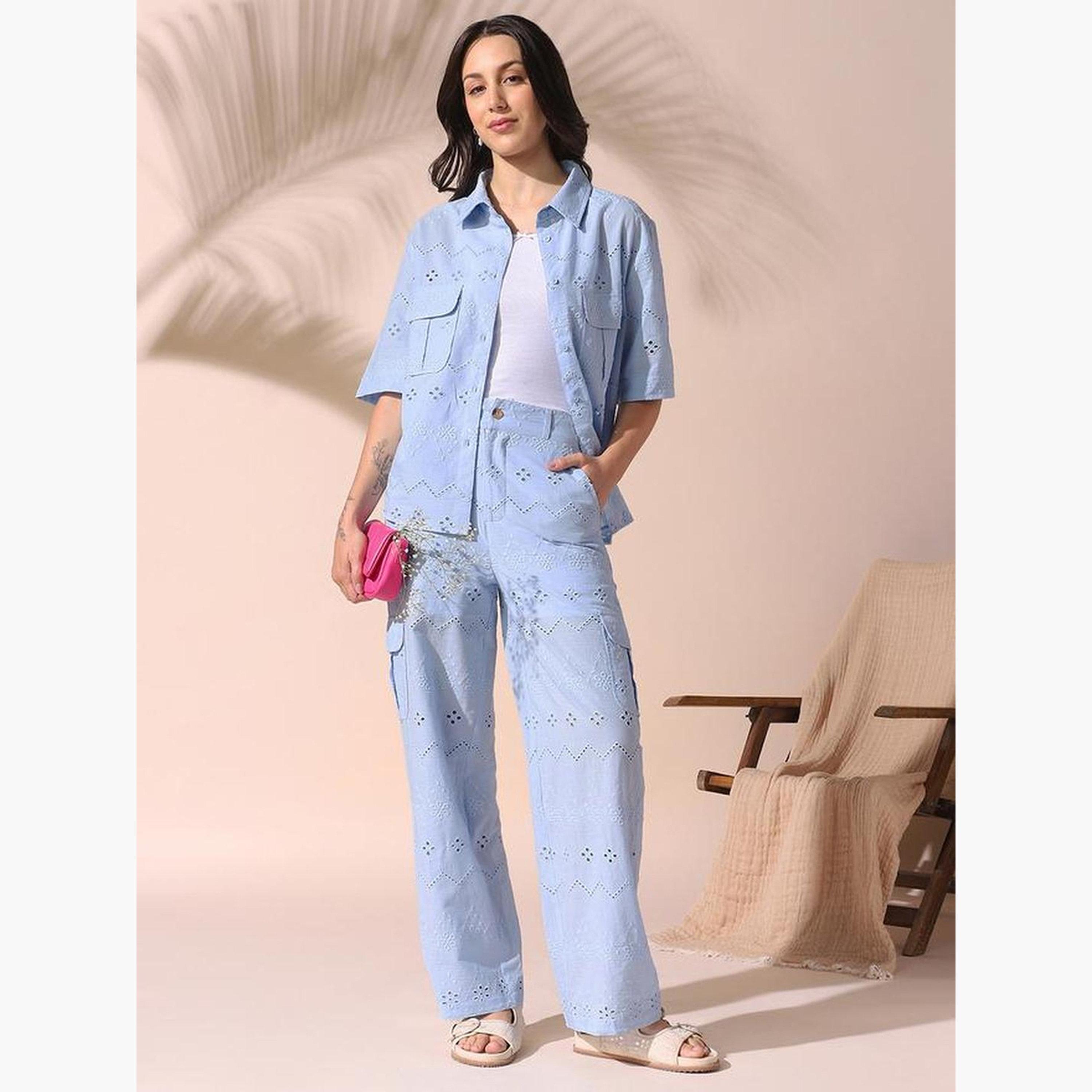 Dennis Lingo Schiffli Cotton Shirt and Pants Co-Ords-women-clothing-coordsets-image-6
