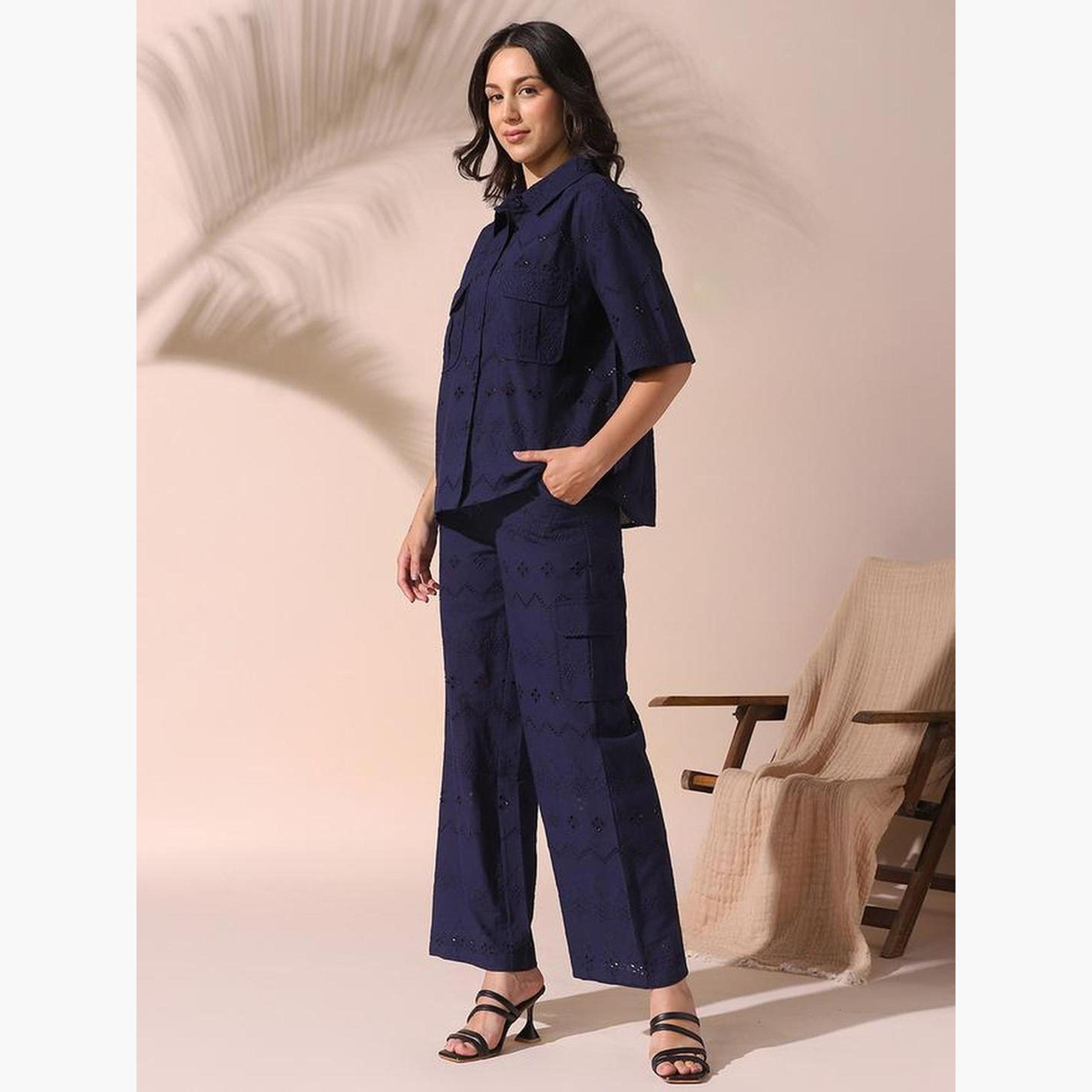 دينيس لينغو - قميص وبنطال قطني شيفلي-women-clothing-coordsets-image-3