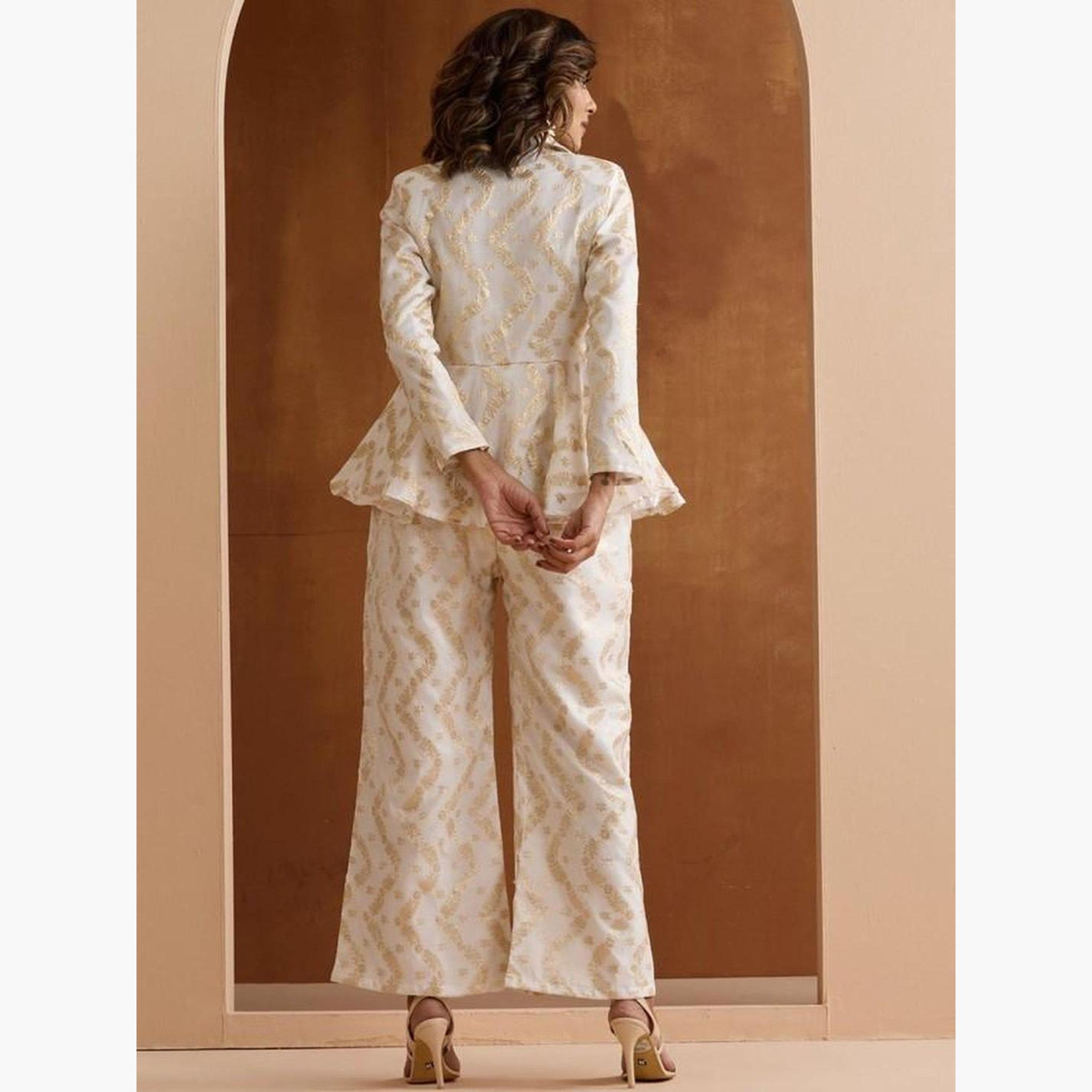 إيشين - قميص وبنطال بنقشة بيبلوم من الجاكار-women-clothing-coordsets-image-2