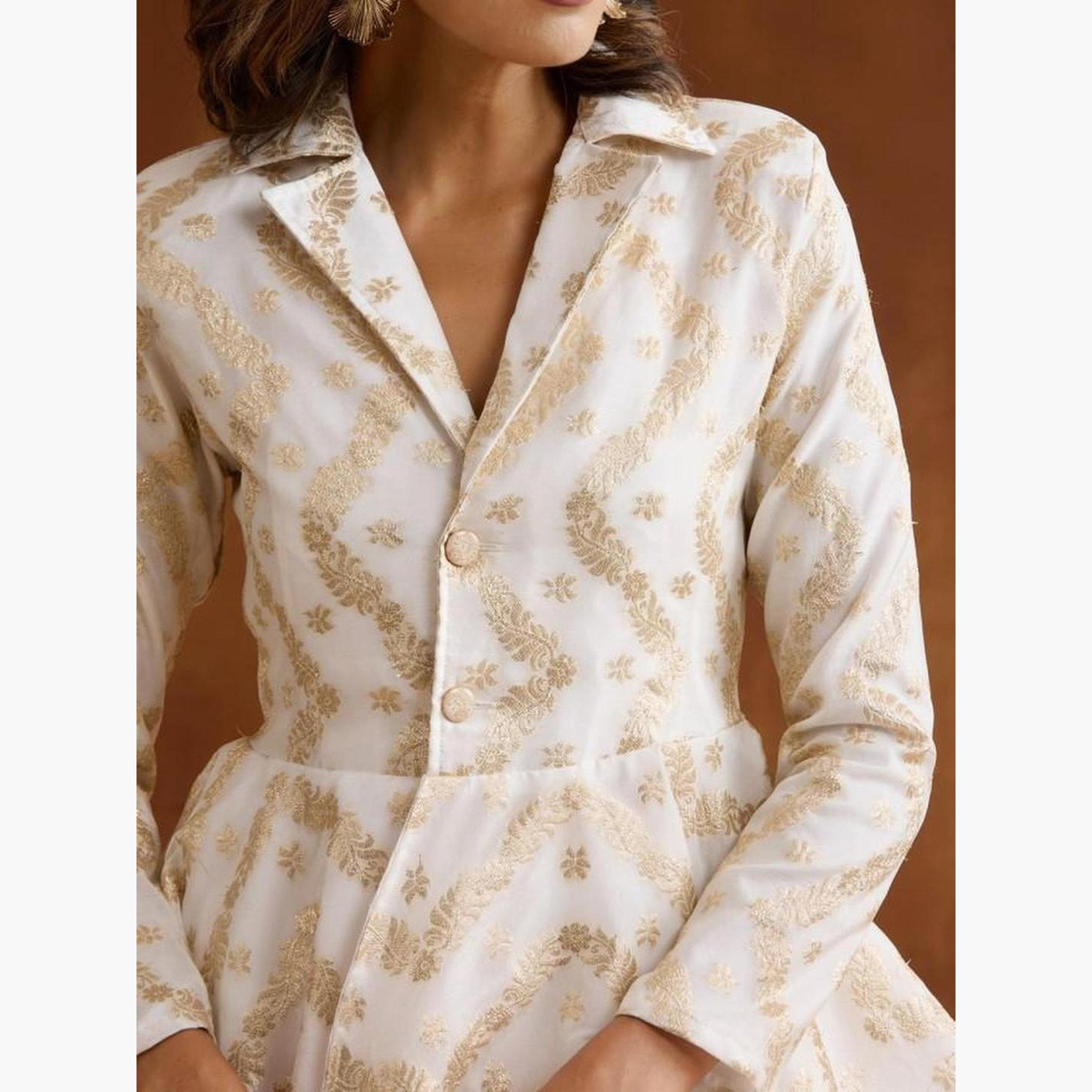 Ishin X Styli Jacquard Peplum Shirt and Trousers Co-Ords-women-clothing-coordsets-image-6