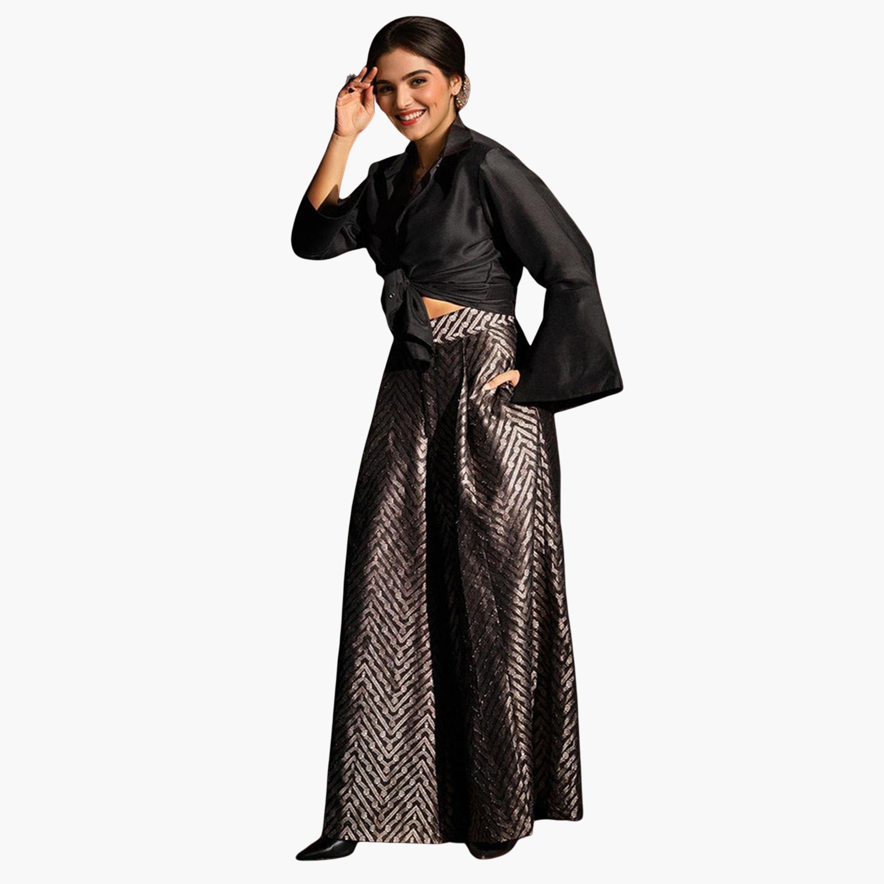 Ishin X Styli Solid Satin Shirt and Palazzo Pants Co-Ords-women-clothing-coordsets-image-1