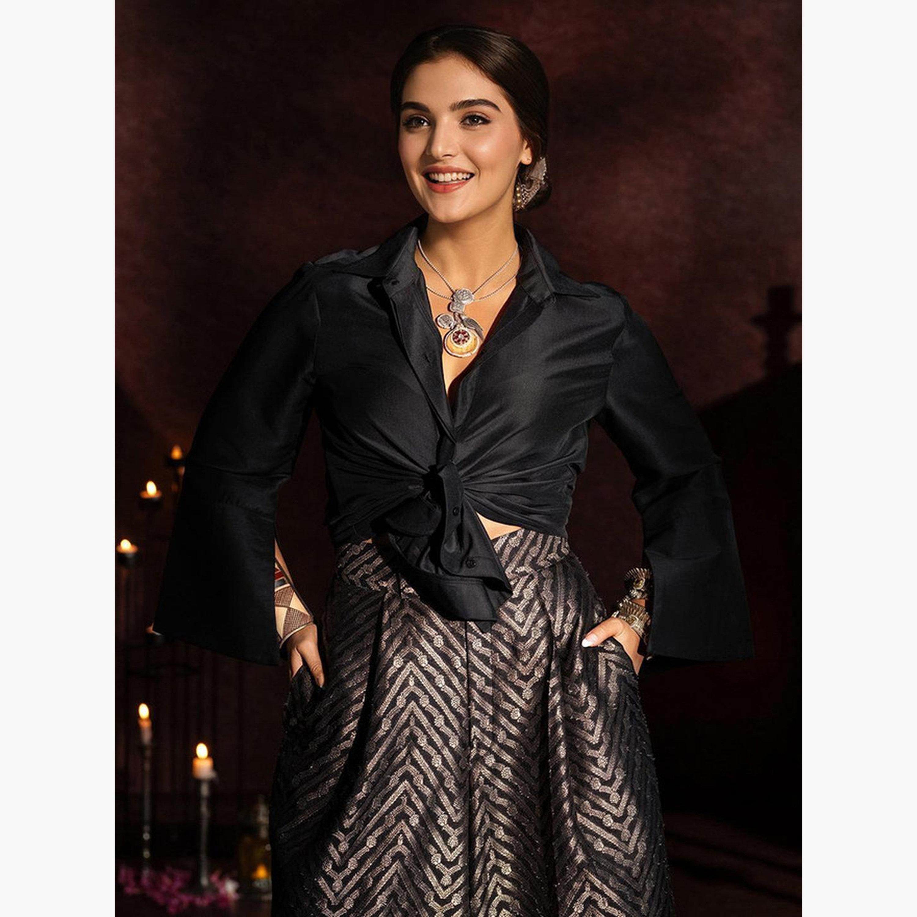 Ishin X Styli Solid Satin Shirt and Palazzo Pants Co-Ords-women-clothing-coordsets-image-2