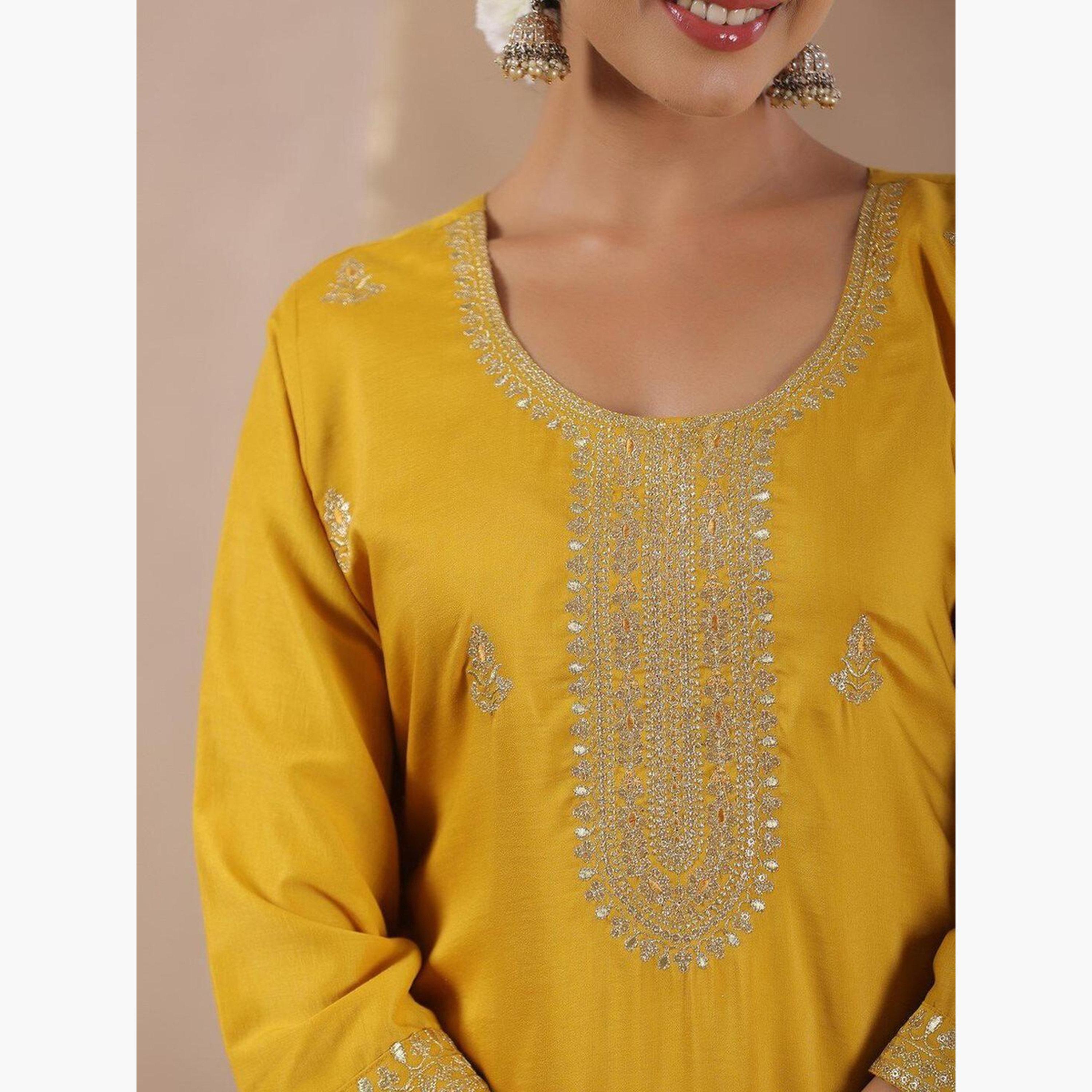 Ishin X Styli Mustard Silk Blend Kurta and Pants Set-women-clothing-ethnicwear-kurtasets-image-2