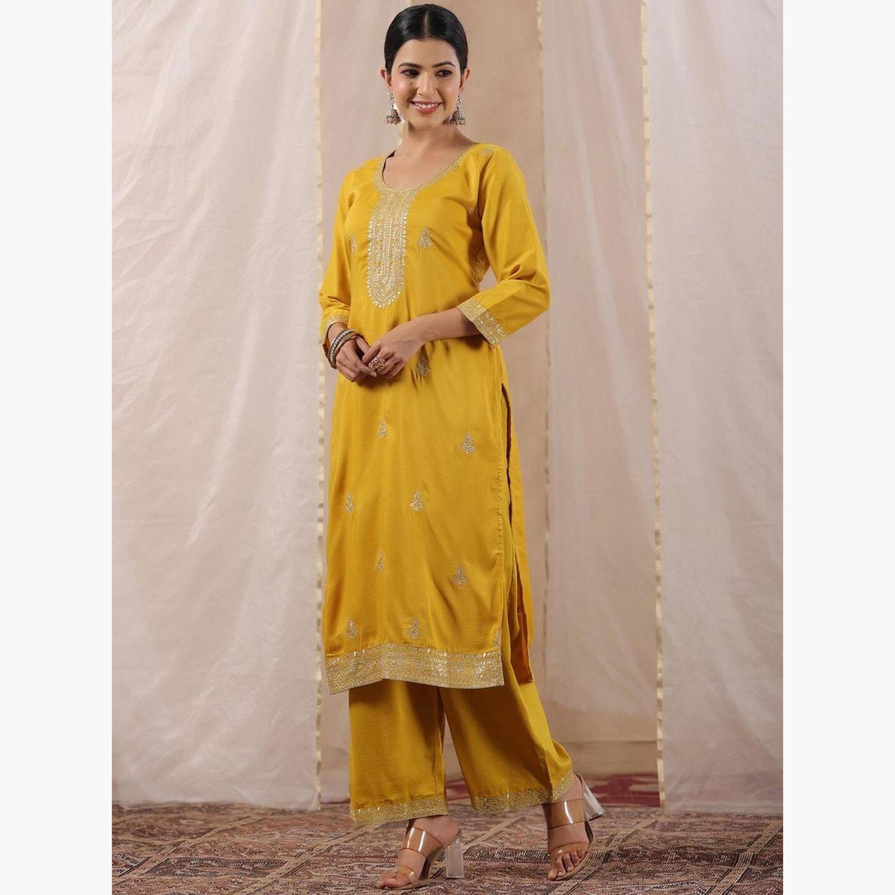 Ishin X Styli Mustard Silk Blend Kurta and Pants Set-women-clothing-ethnicwear-kurtasets-image-4