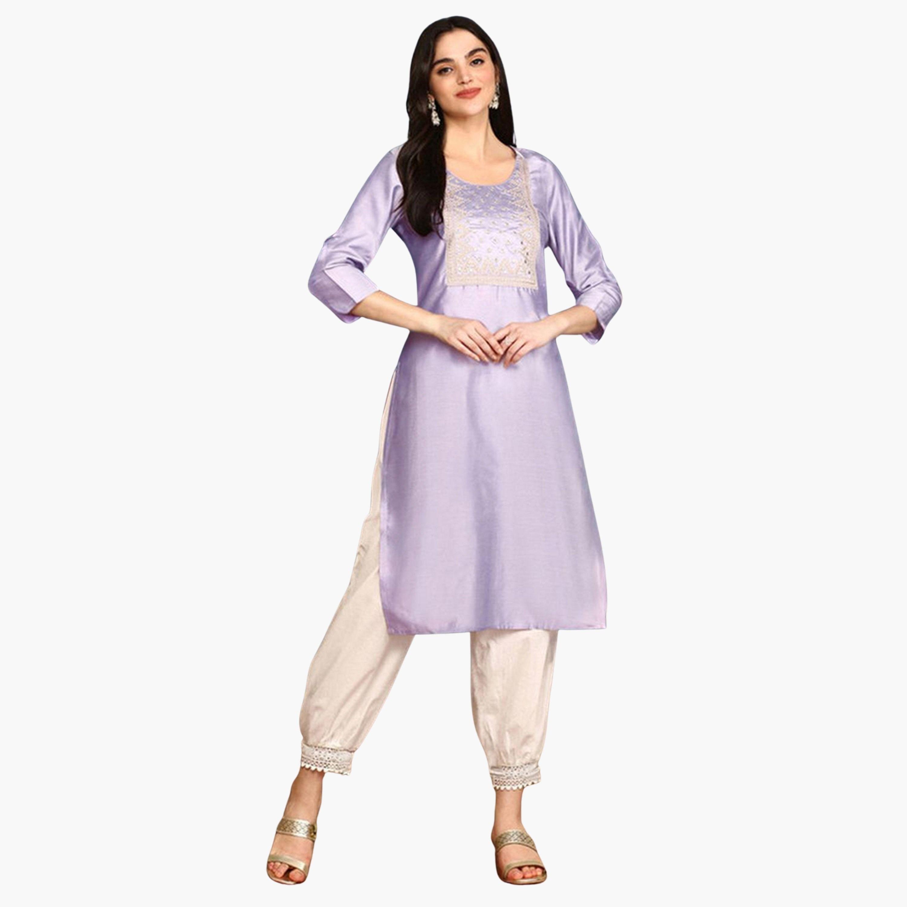 Ishin X Styli Lilac Poly Viscose Kurta and Pants Set-women-clothing-ethnicwear-kurtasets-image-1