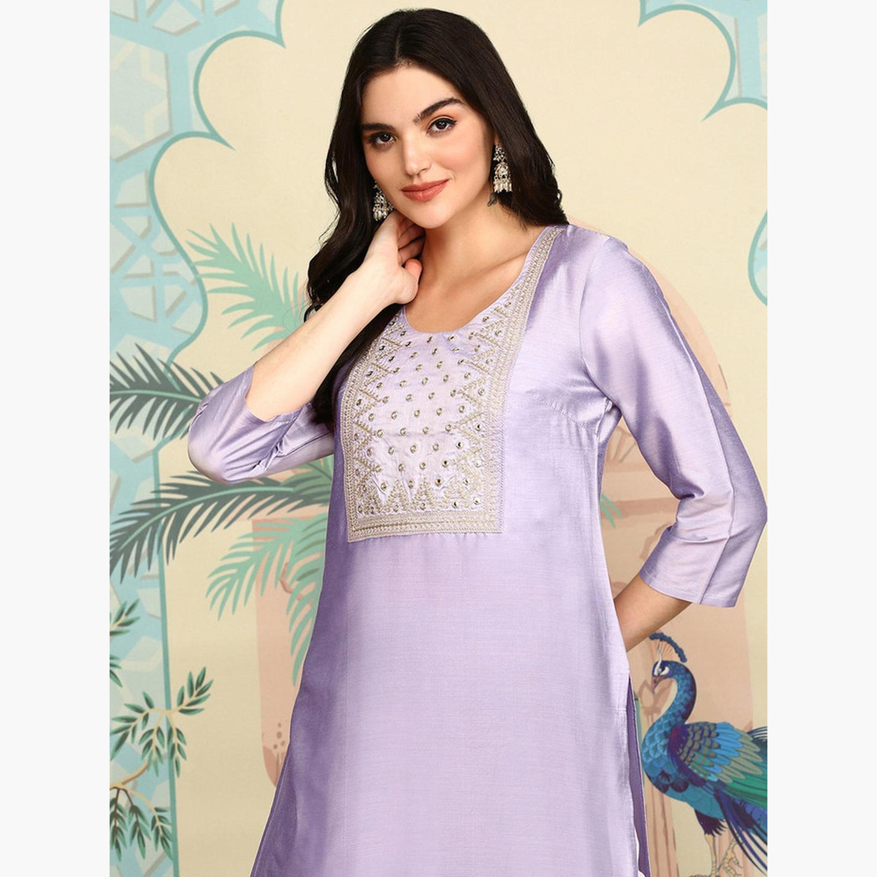 Ishin X Styli Lilac Poly Viscose Kurta and Pants Set-women-clothing-ethnicwear-kurtasets-image-2