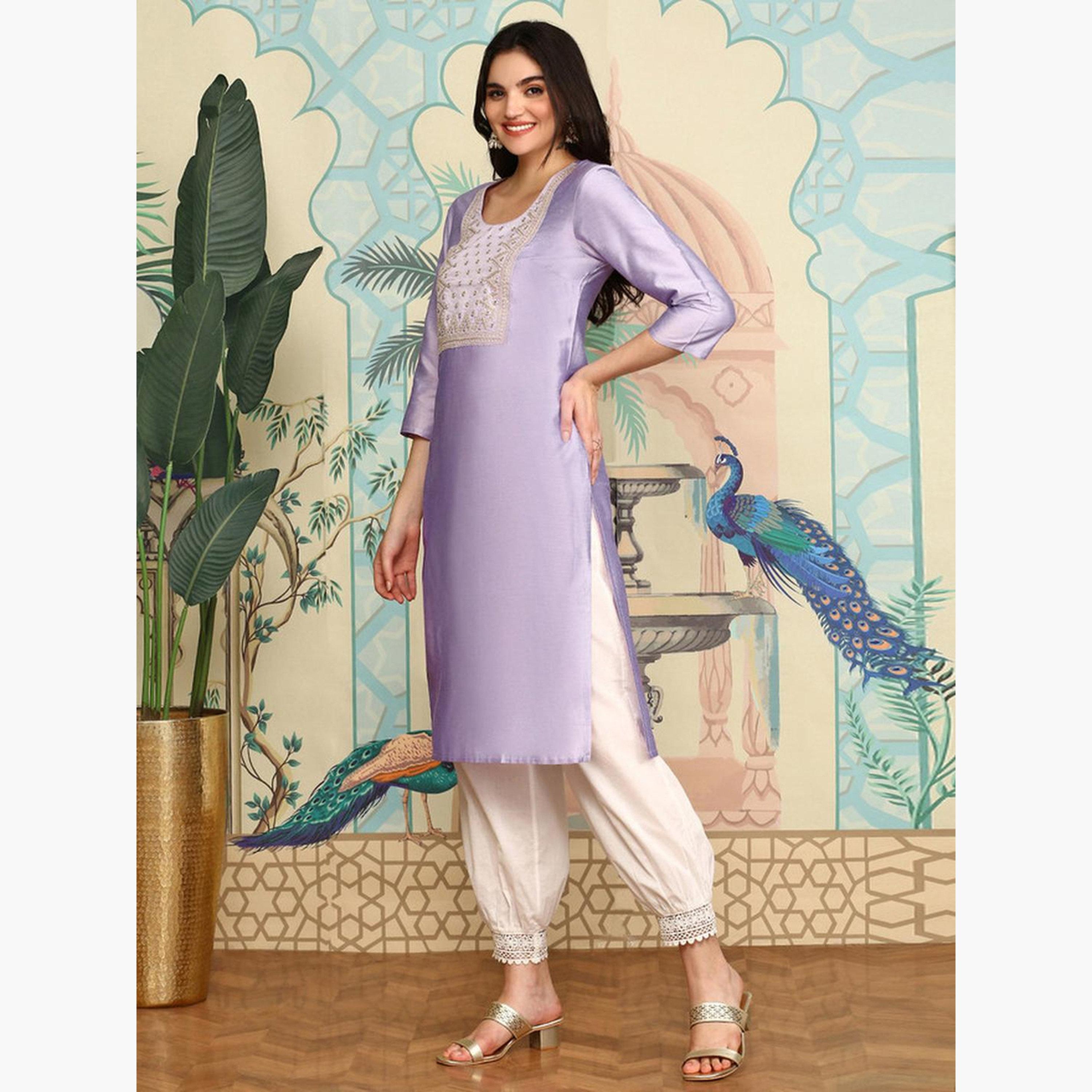 Ishin X Styli Lilac Poly Viscose Kurta and Pants Set-women-clothing-ethnicwear-kurtasets-image-3