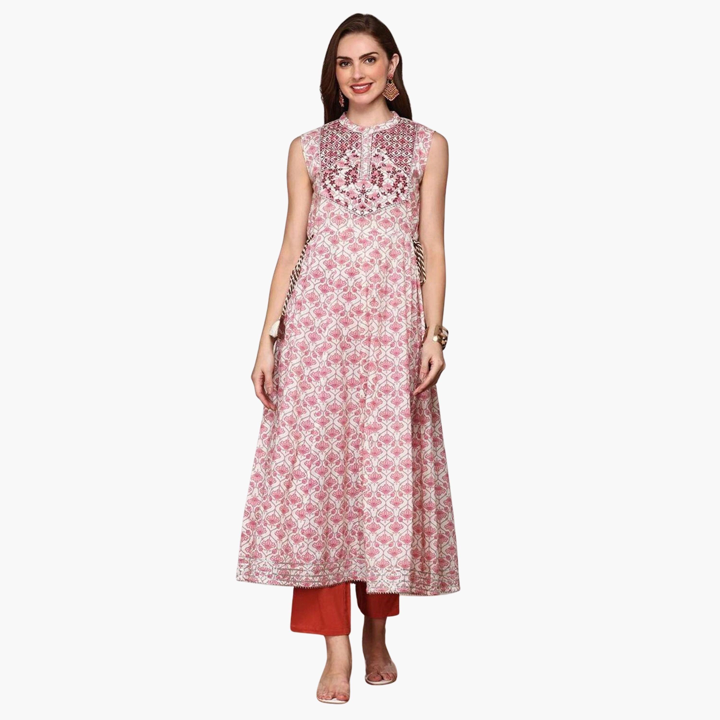 إيشين - طقم كورتا وبنطال قطني بدون أكمام-women-clothing-ethnicwear-kurtasets-image-1