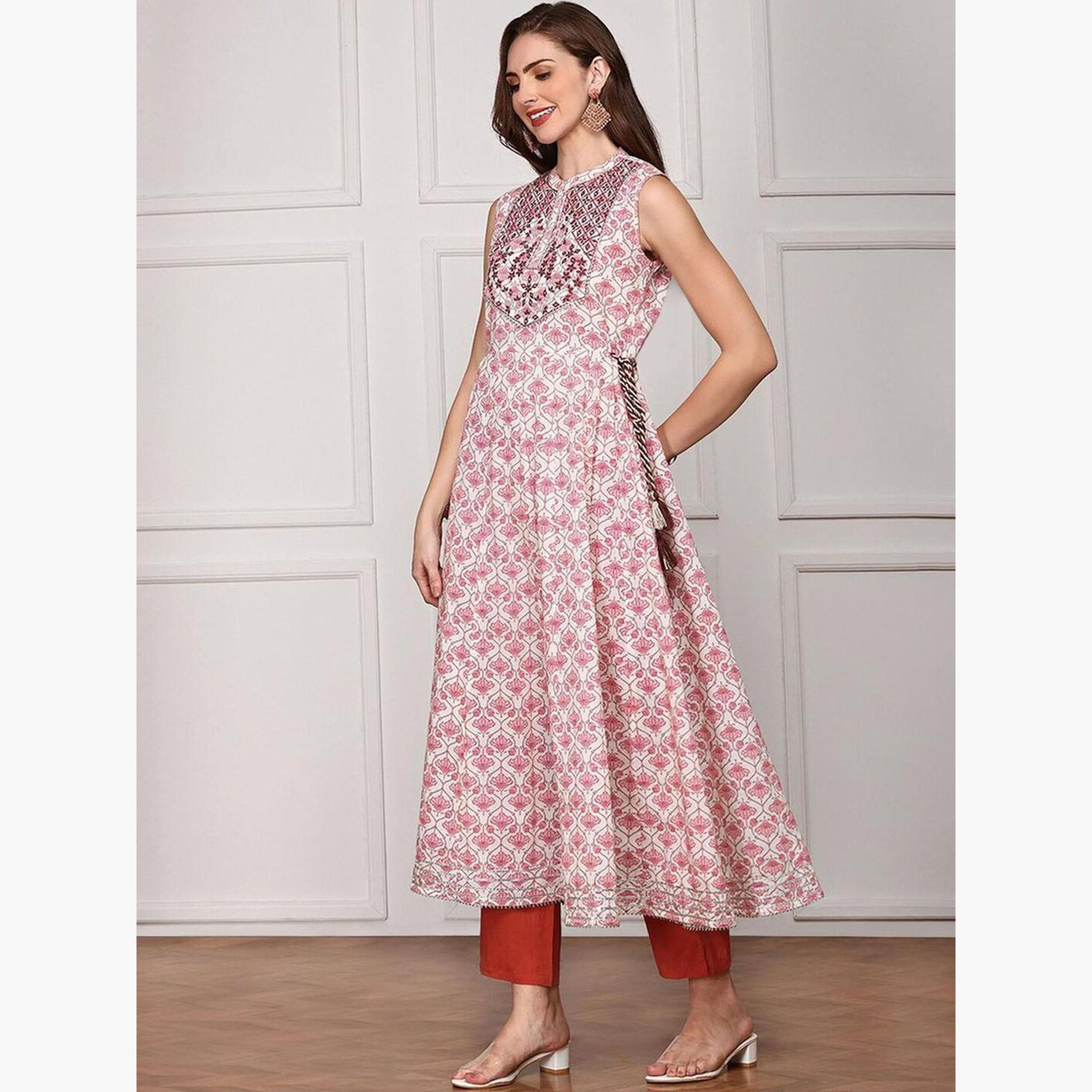 إيشين - طقم كورتا وبنطال قطني بدون أكمام-women-clothing-ethnicwear-kurtasets-image-2