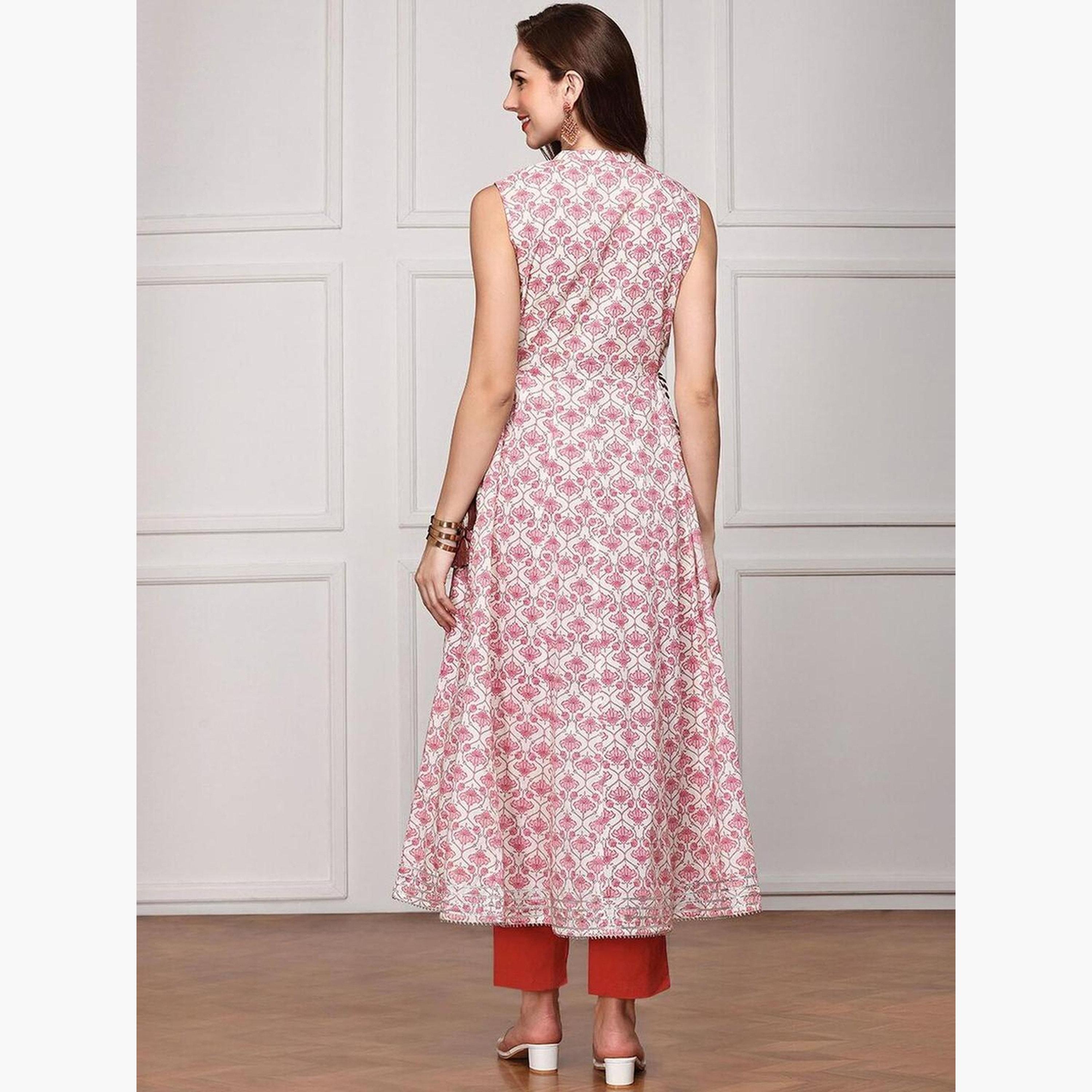 إيشين - طقم كورتا وبنطال قطني بدون أكمام-women-clothing-ethnicwear-kurtasets-image-4