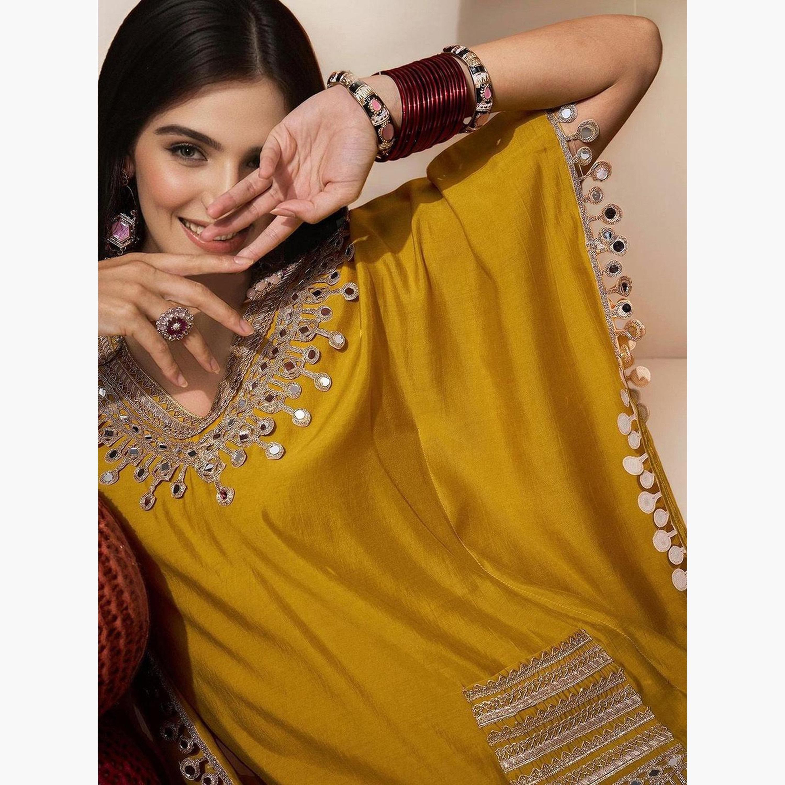 Ishin X Styli Yellow Silk Blend Kurta and Pants Set-women-clothing-ethnicwear-kurtasets-image-3