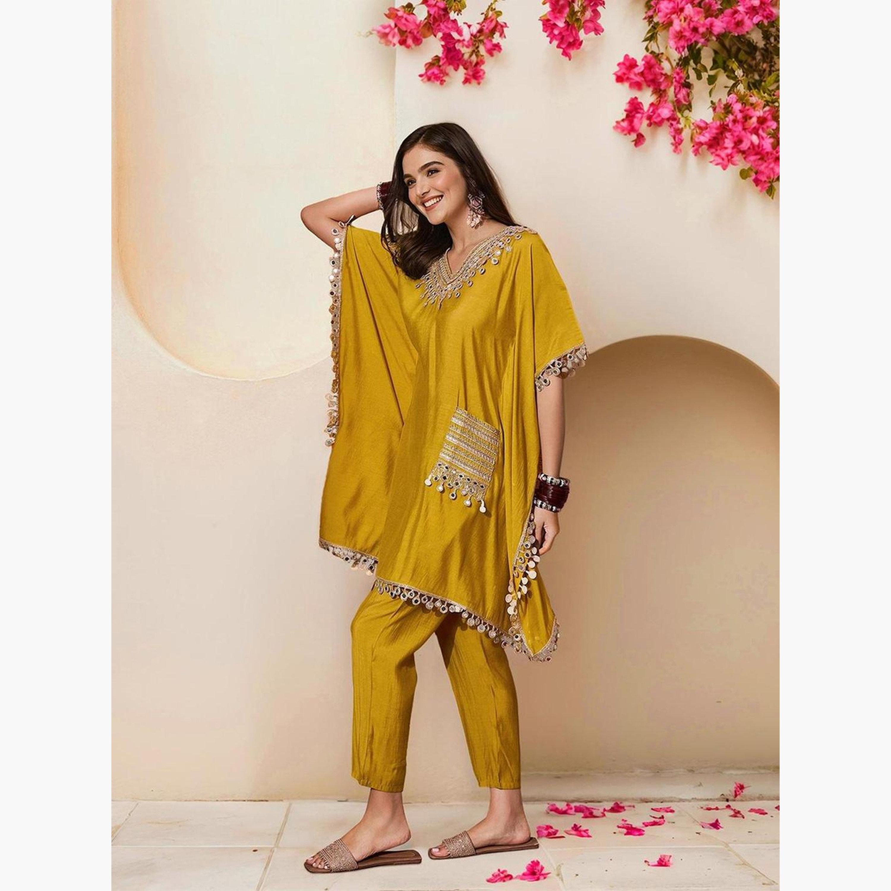 Ishin X Styli Yellow Silk Blend Kurta and Pants Set-women-clothing-ethnicwear-kurtasets-image-4