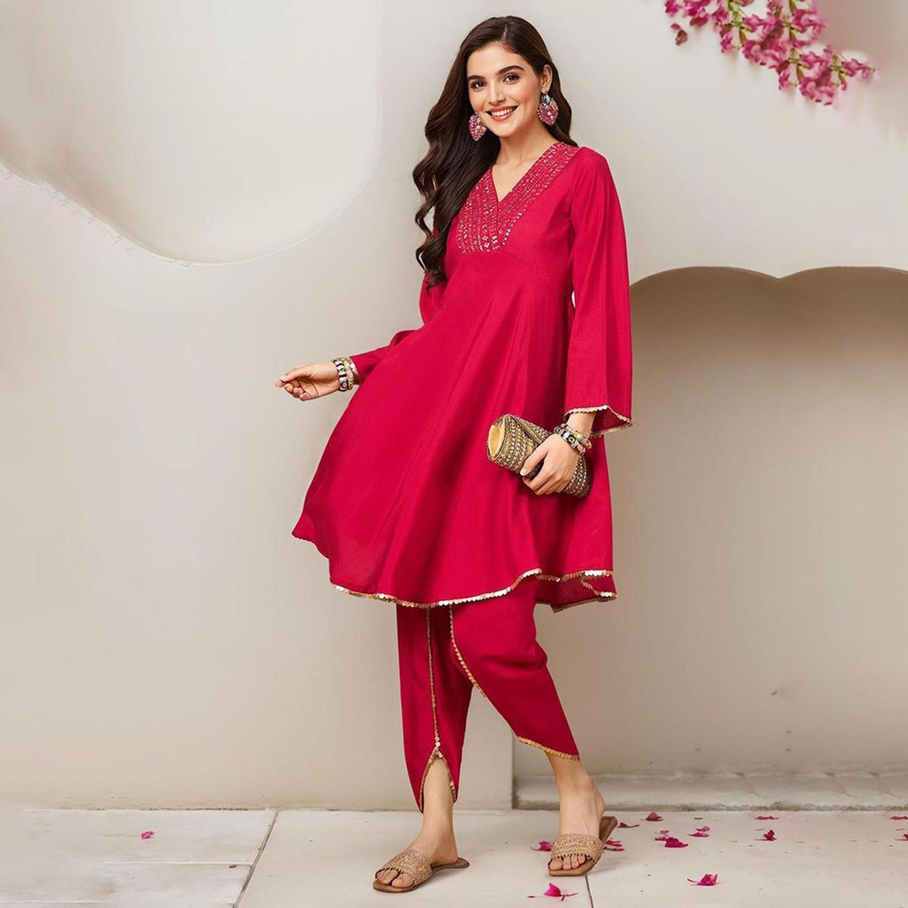 Ishin X Styli Pink Cotton Kurta and Pants Set-women-clothing-ethnicwear-kurtasets-image-1