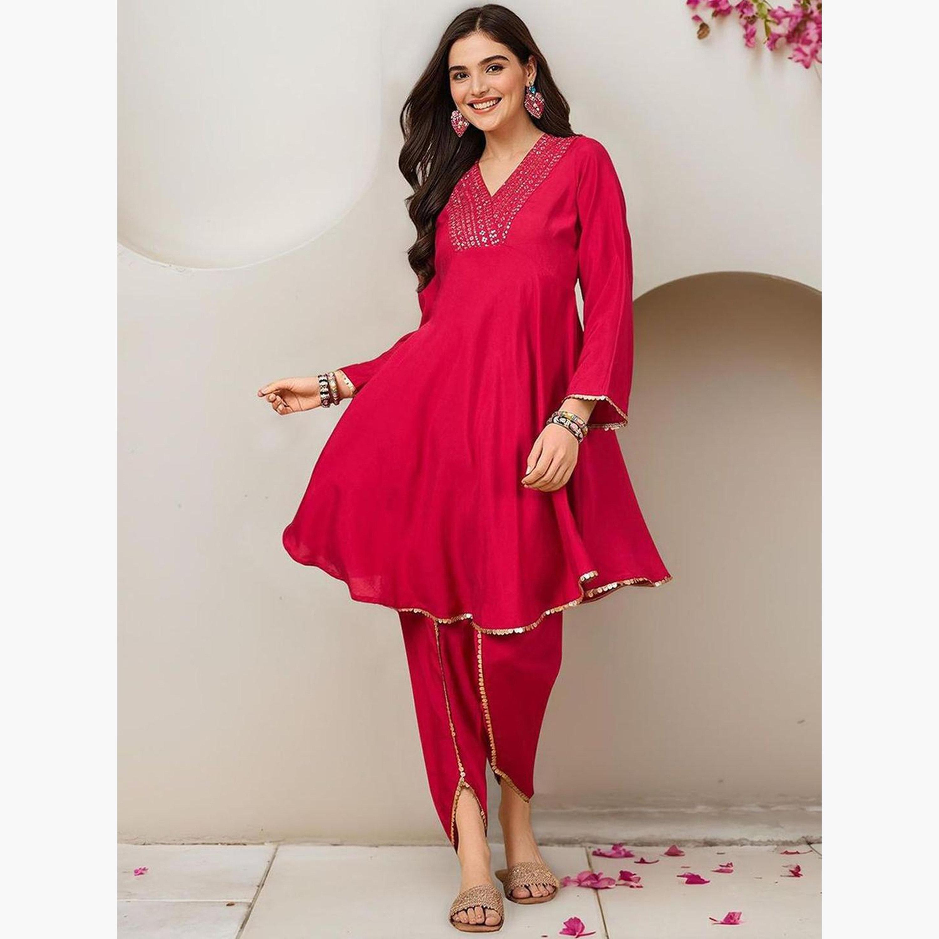 Ishin X Styli Pink Cotton Kurta and Pants Set-women-clothing-ethnicwear-kurtasets-image-3