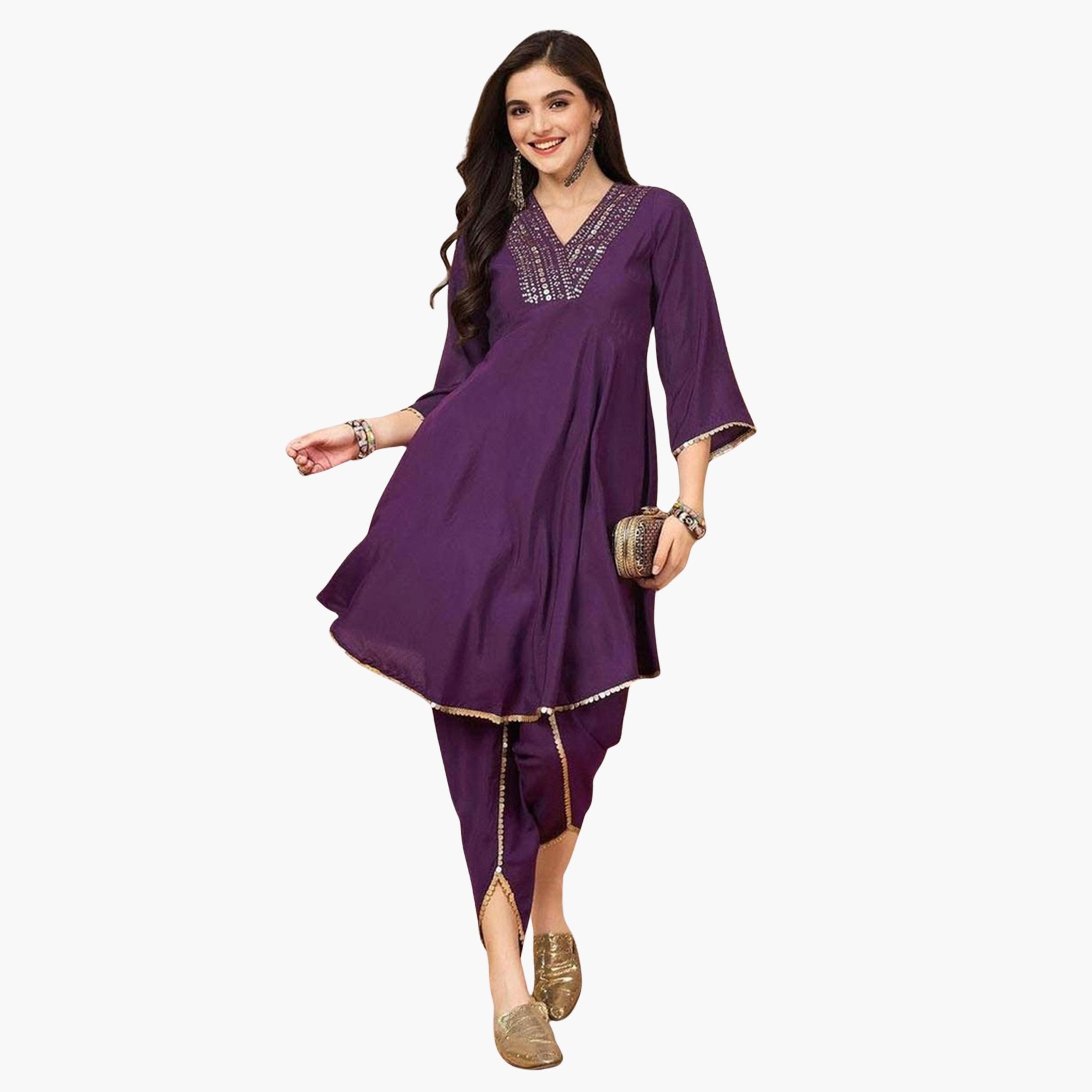 Ishin X Styli Purple Cotton Kurta with Pants Set-women-clothing-ethnicwear-kurtasets-image-1