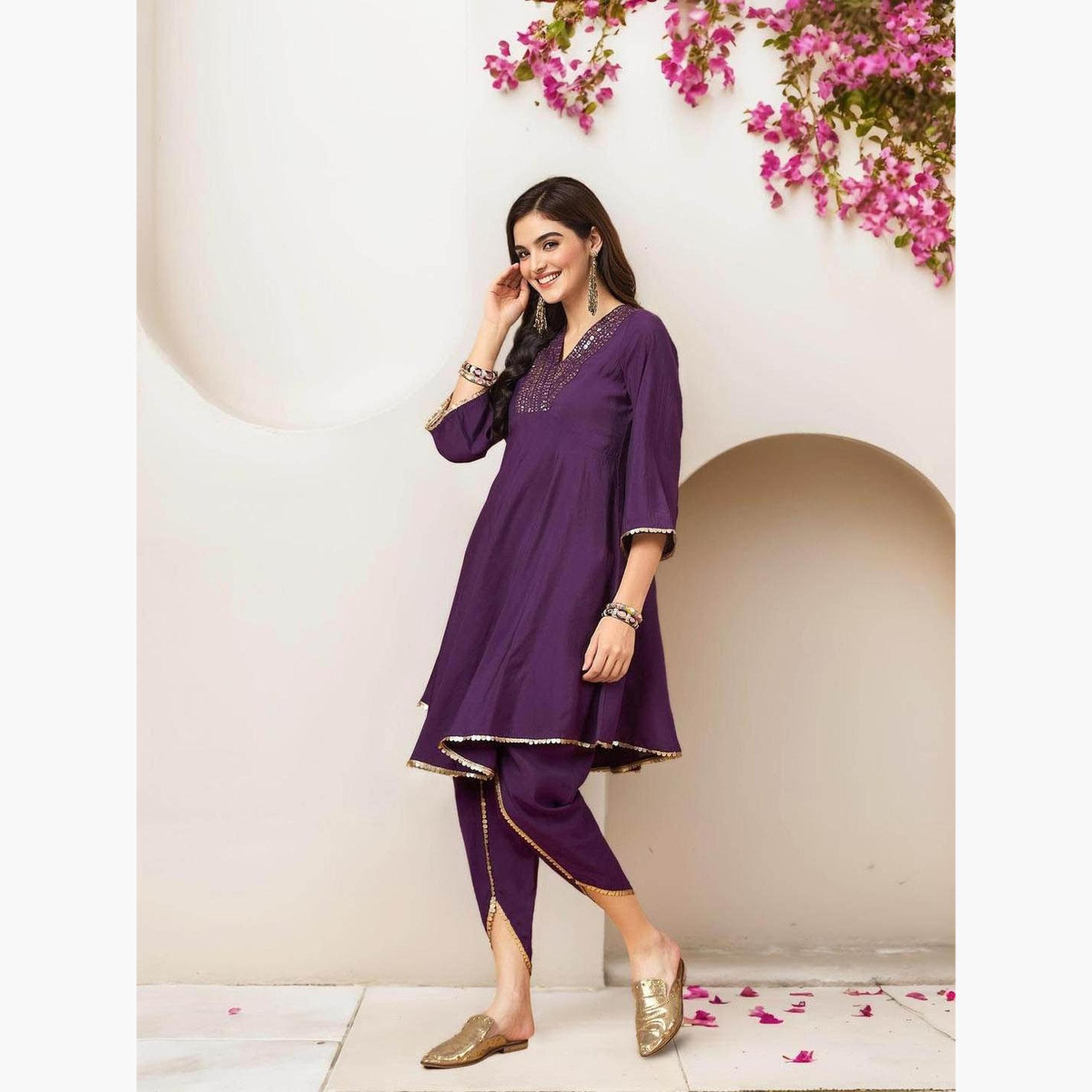 Ishin X Styli Purple Cotton Kurta with Pants Set-women-clothing-ethnicwear-kurtasets-image-2