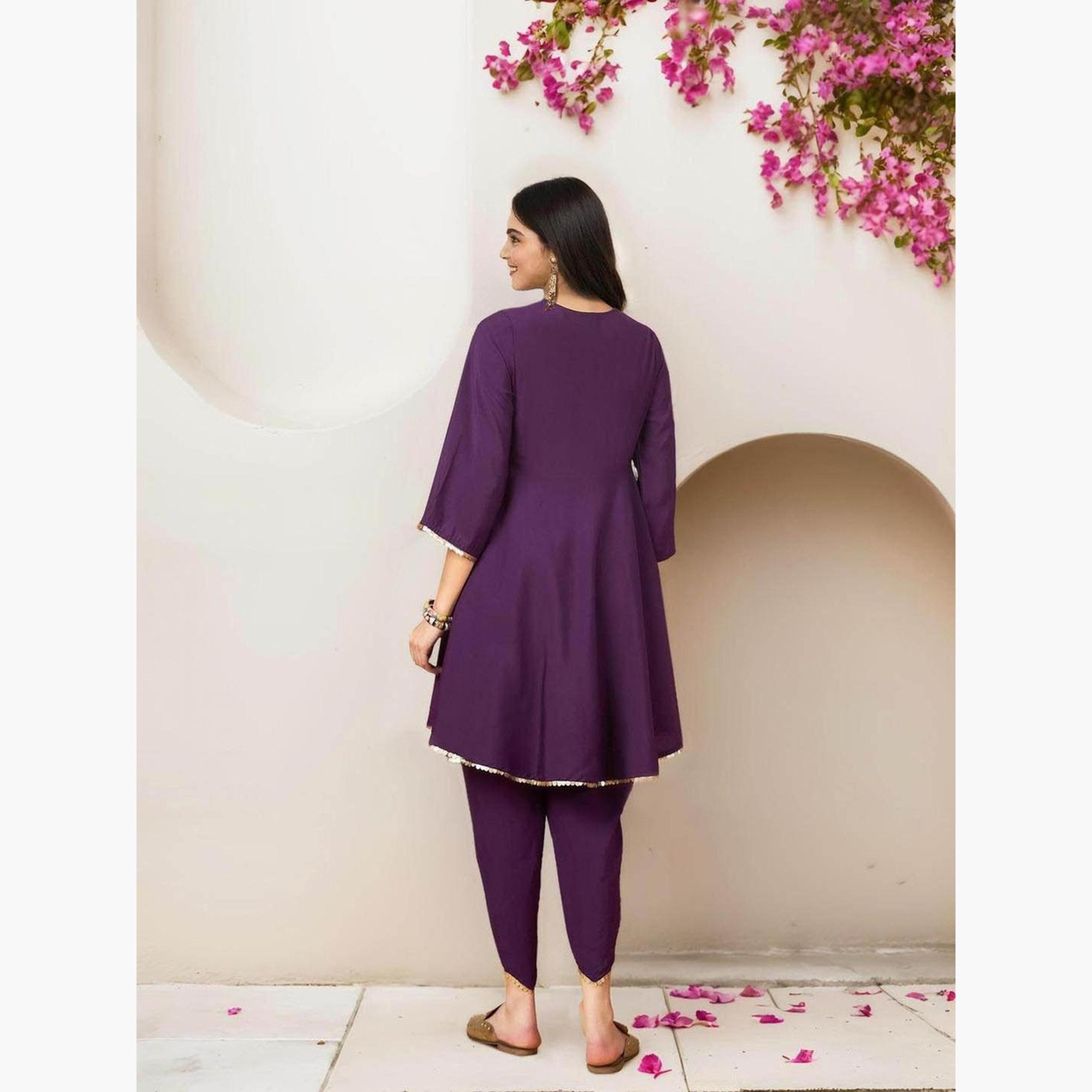 Ishin X Styli Purple Cotton Kurta with Pants Set-women-clothing-ethnicwear-kurtasets-image-3