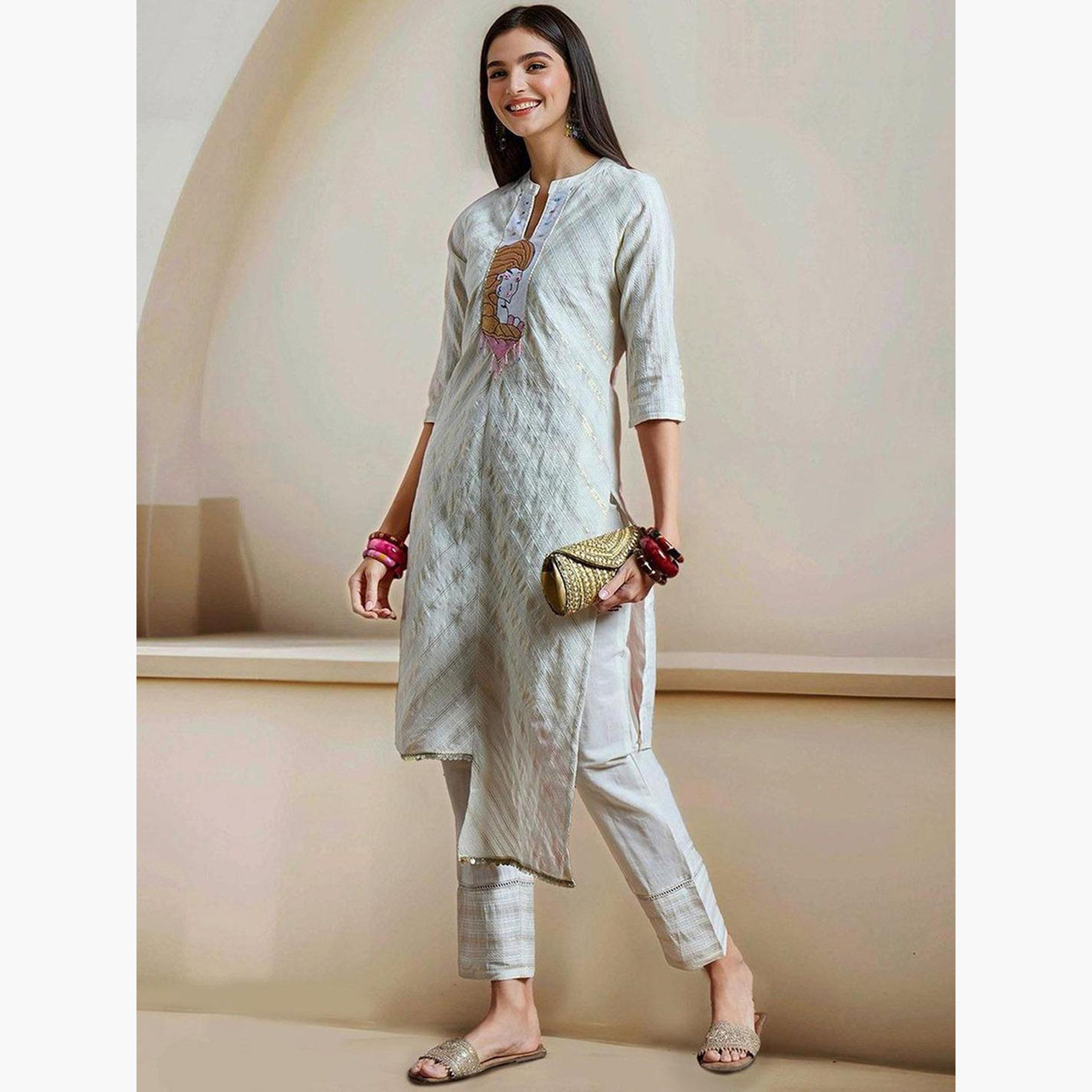Ishin Off-White Cotton Kurta with Pant Set-women-clothing-ethnicwear-kurtasets-image-2