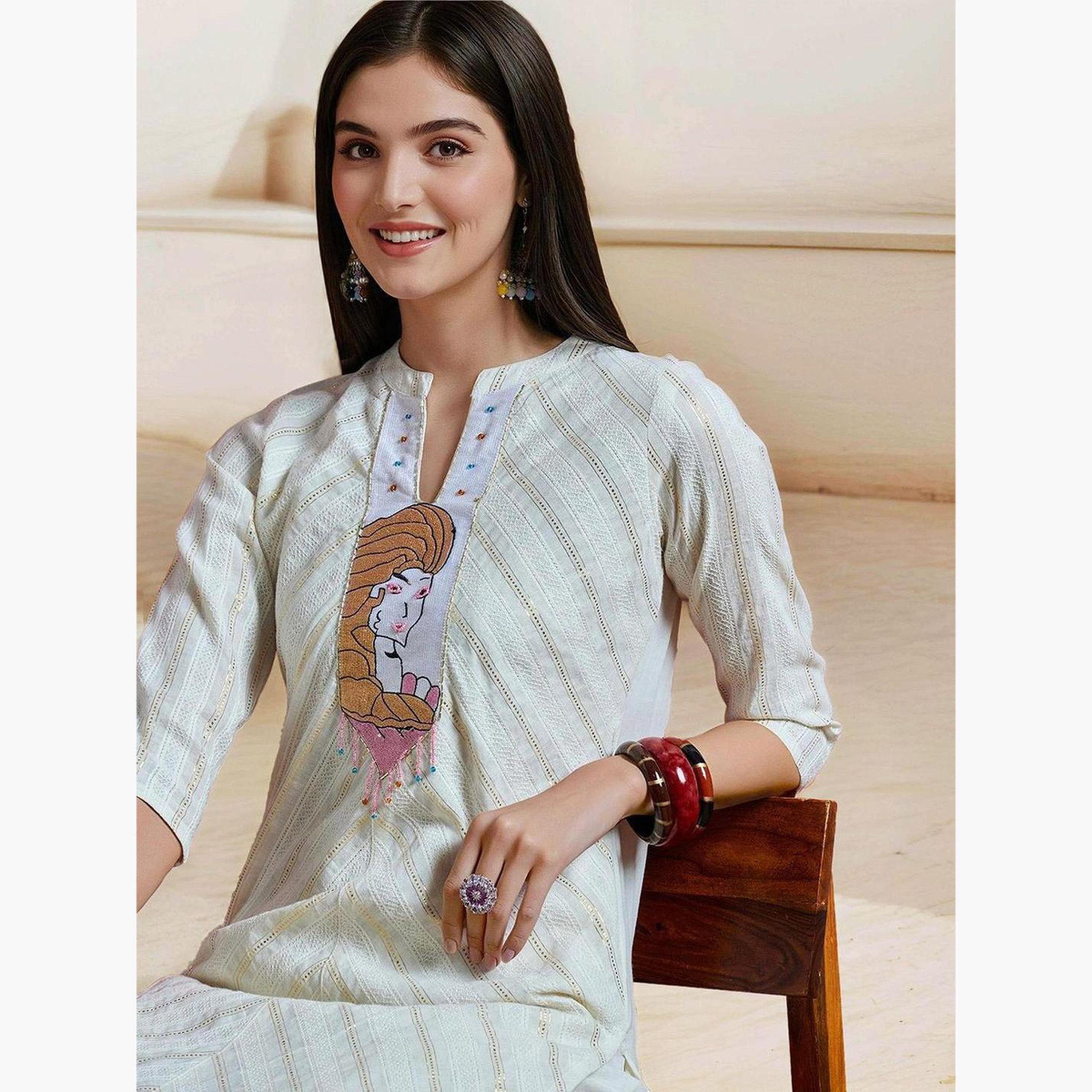 Ishin Off-White Cotton Kurta with Pant Set-women-clothing-ethnicwear-kurtasets-image-4