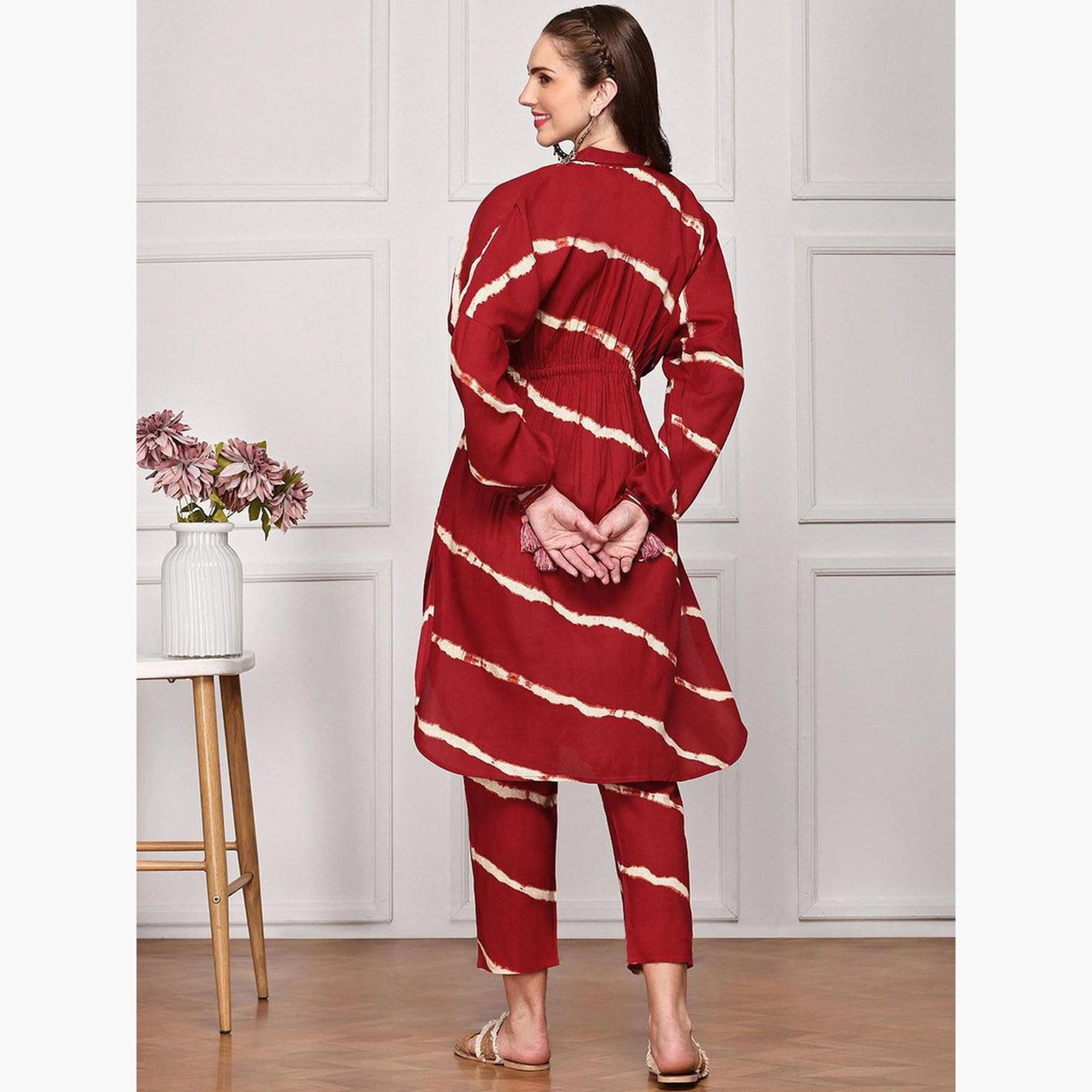 Ishin Red Striped Viscose Kurta with Pants Set-women-clothing-ethnicwear-kurtasets-image-4